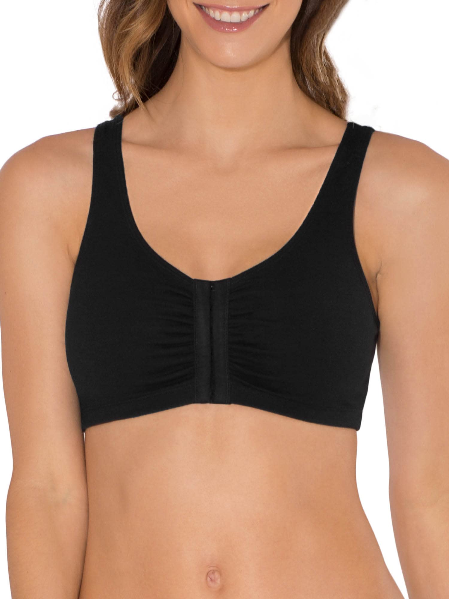 Fruit Of The Loom Womens Front Closure Cotton Sports Bra, Black/White/Heather Grey 3-Pack, 38 Us