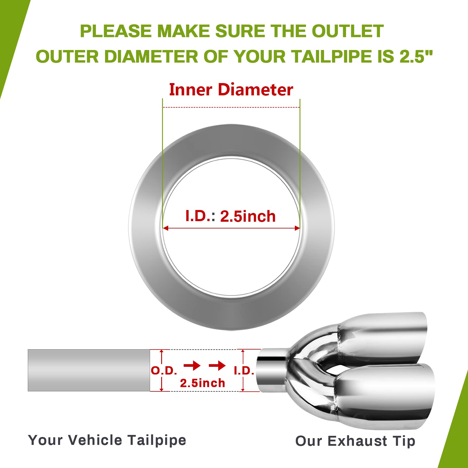 AUTOSAVER88 Dual Exhaust Tip 2.5" Inlet 3.5" Outlet Chrome Stainless Steel 9.5" Long, Model JBBU5EuiP6