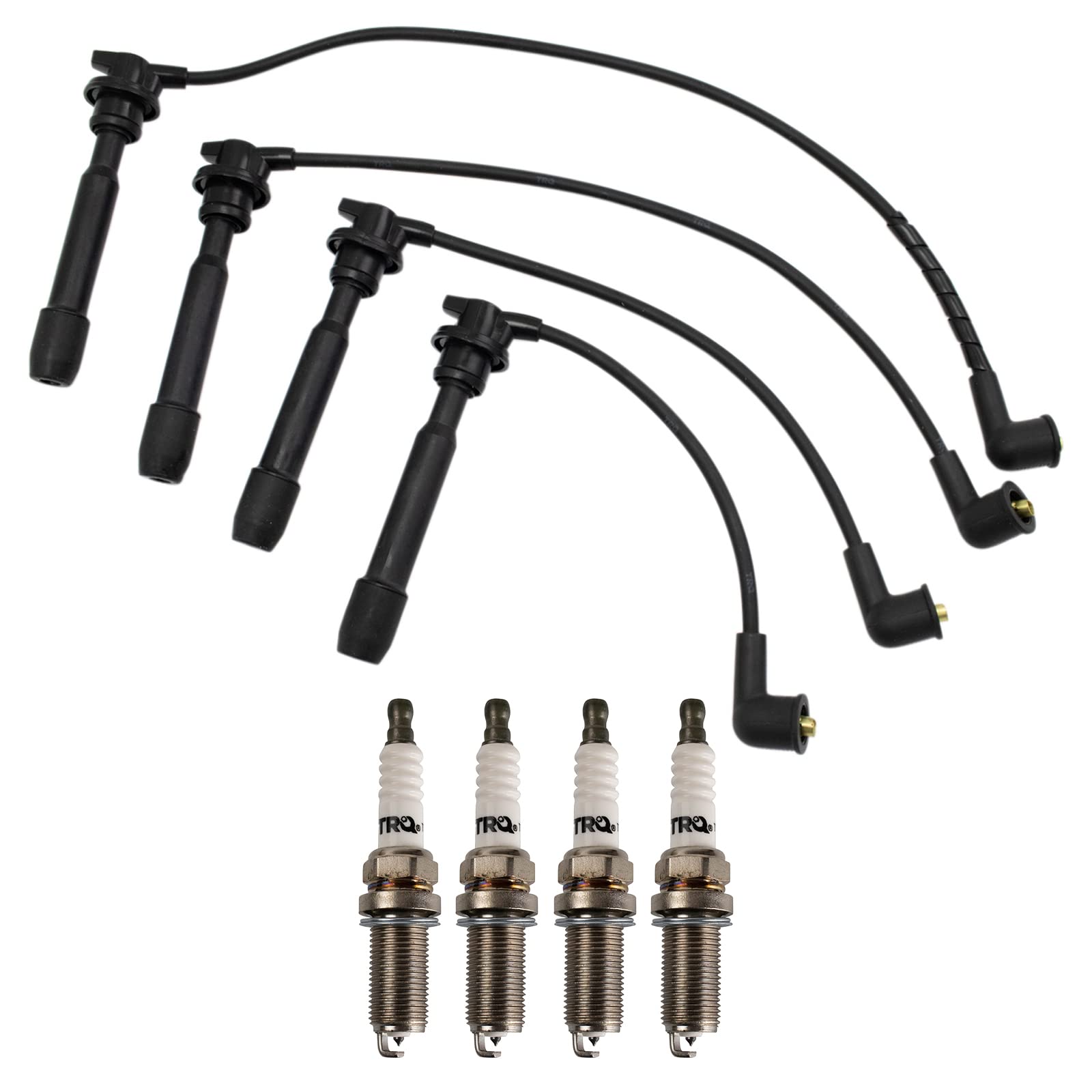 TRQ Ignition Kit Spark Plug & Wire Set Compatible with Hyundai Kia L4 2.0L 1.8L