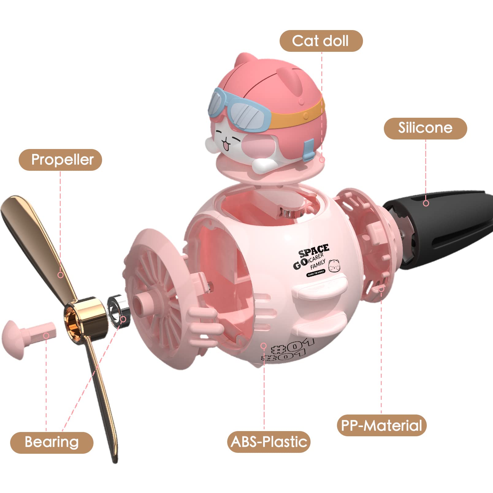 Car Air Fresheners Cute Pilot Cat Car Diffuser Rotating Propeller Cartoon Automotive Air Outlet Fan Creative Car Perfume Decorat