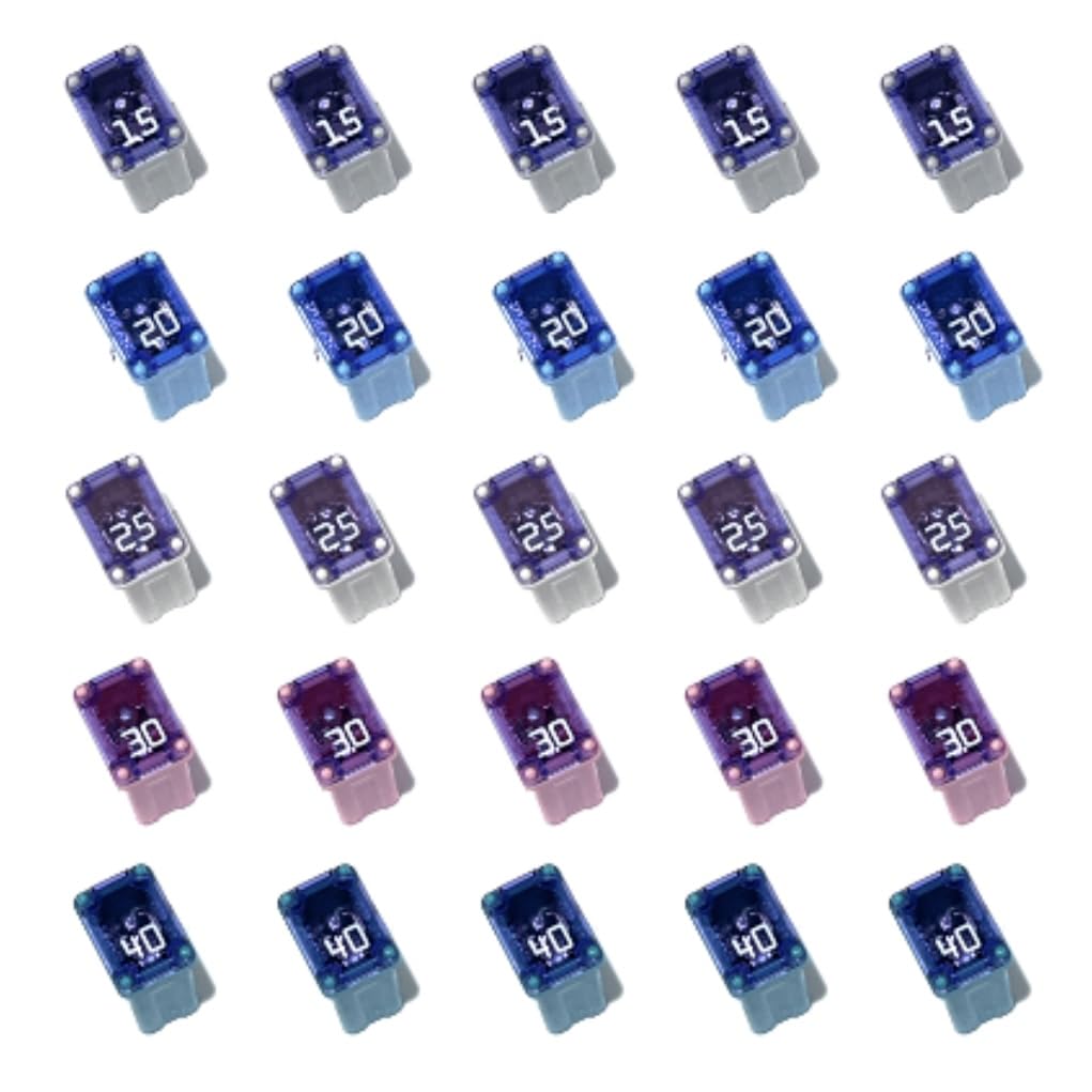 EDS 25 Pack Micro Cartridge Auto Fuses, FMM/MCASE Fuse Kit, 5 Each - 15A, 20A, 25A, 30A, 40A, Auto Fuse Assortment for Ford F150