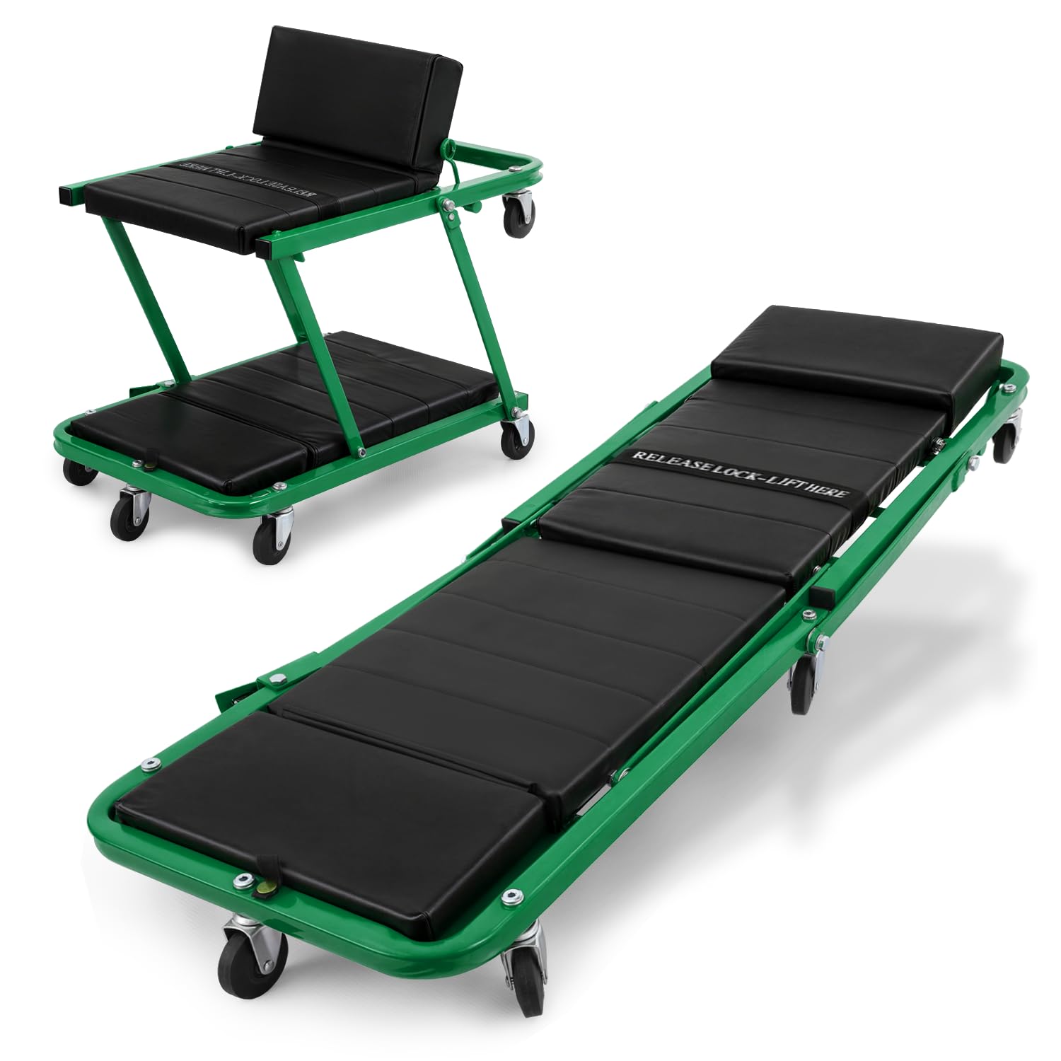 Magshion 48 Inch Folding Creeper and Rolling Seat 2 in 1 Garage Shop Creeper Roller Seat with 330 lbs Capacity, 360 Swivel Caste