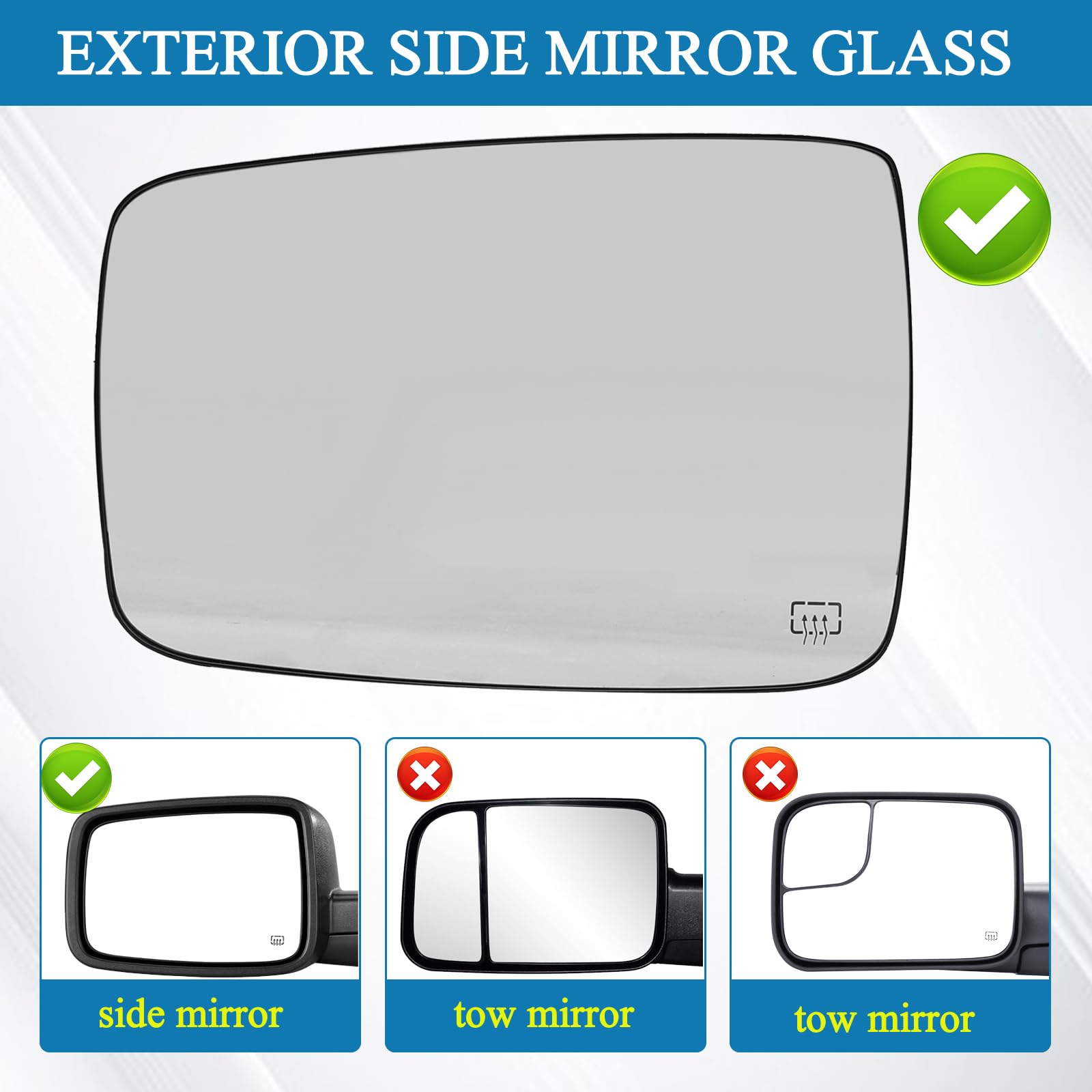 Driver Side Heated Mirror Glass Compatible With 2009-2018 Dodge Ram Pick-Up 1500 2500 - Replace 68079363Aa 68050299Aa - Side Vie
