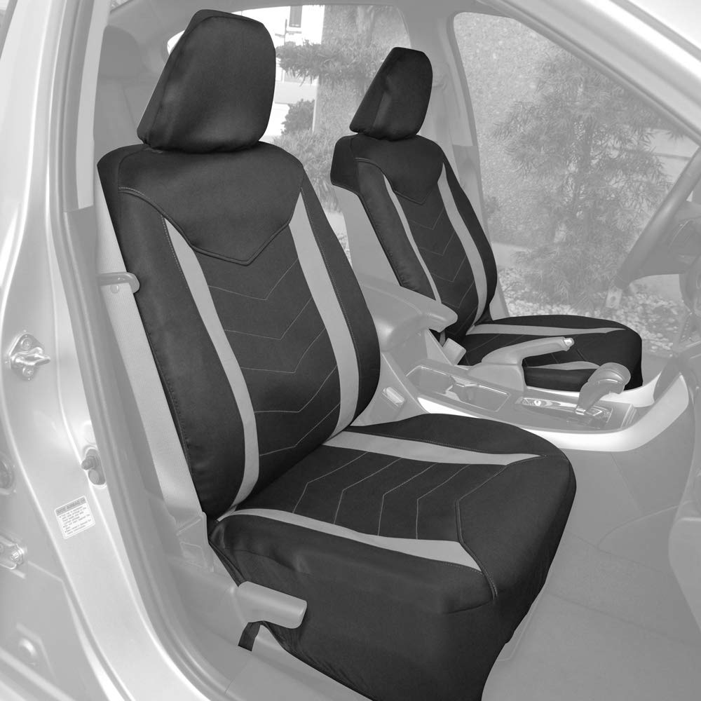 Motor Trend Neoprene Car Seat Covers Full Set - Waterproof Gray Stripes for Auto, Truck, Van, SUV - Model M284