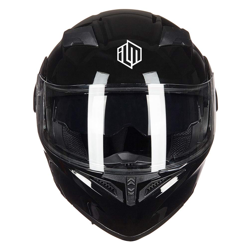 Ilm Motorcycle Dual Visor Flip Up Modular Full Face Helmet Dot 6 Colors Model 902 (L, Gloss Black)