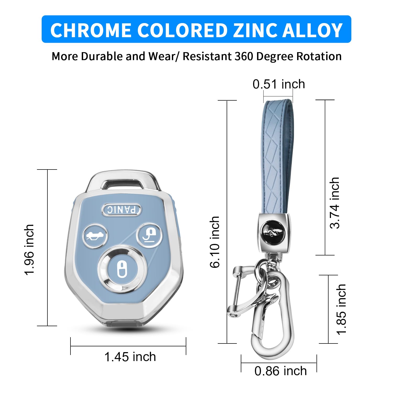 QBUC Subaru Key Fob Cover - Soft TPU Protection Case, Chrome Trim, Blue, Compatible with 2008-2019 Models: Ascent, BRZ, Crosstrek, & More