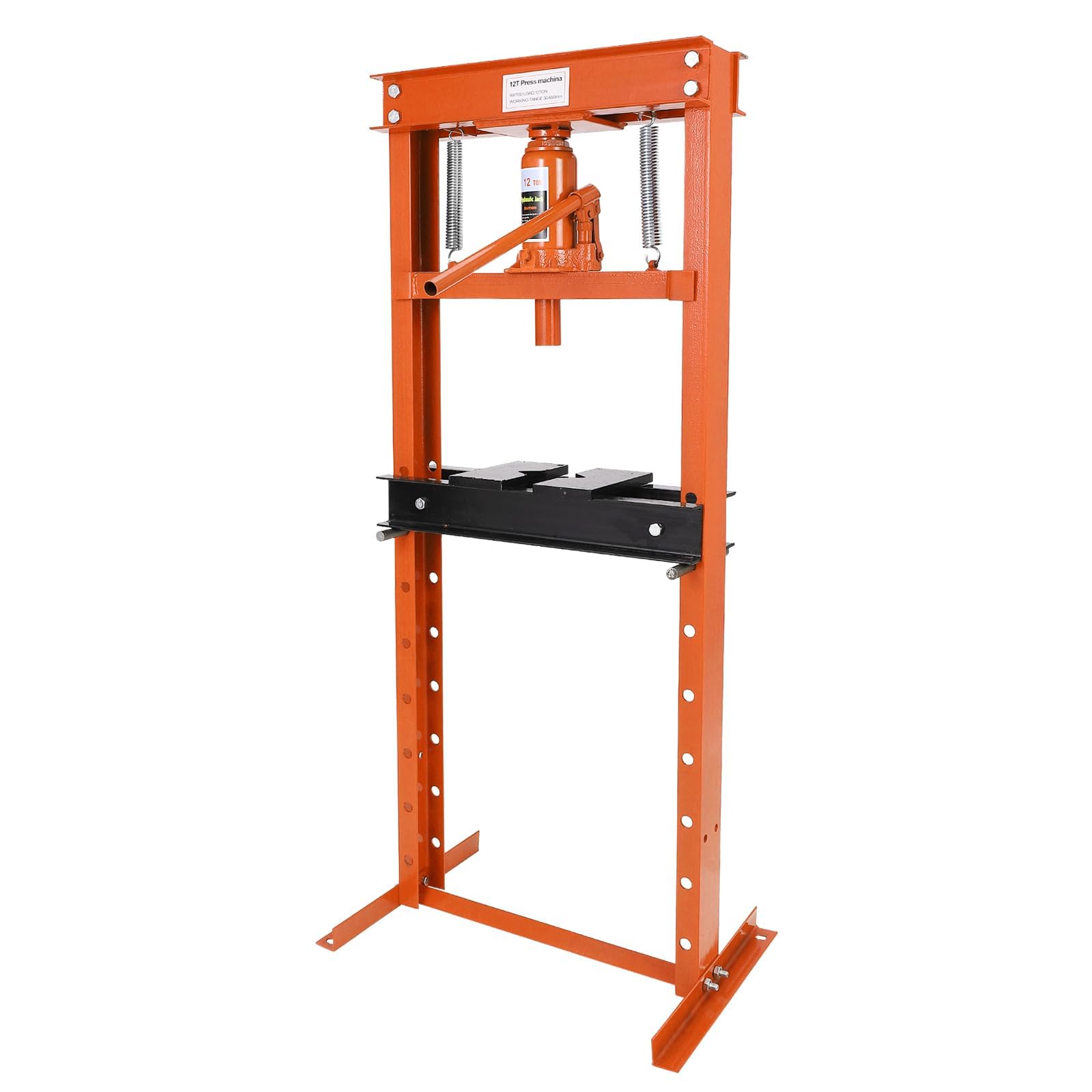 12 Ton Hydraulic Shop Press, Heavy-Duty H-Frame Garage Floor Press with Stamping Plates, Adjustable Height Bearing Press for Met
