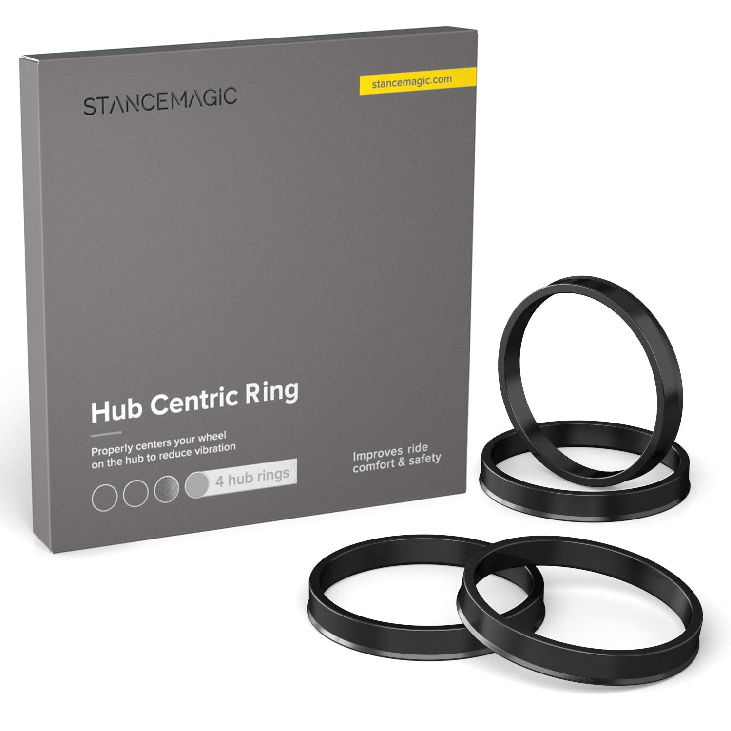 Stancemagic Hubcentric Rings (Pack Of 4) - 67.1Mm Id To 72.6Mm Od - Black Poly Carbon Plastic Hubrings - Compatible With Mitsubishi Mazda Hyundai With 67.1Mm Vehicle Hubs And 72.6Mm Wheel Centerbore