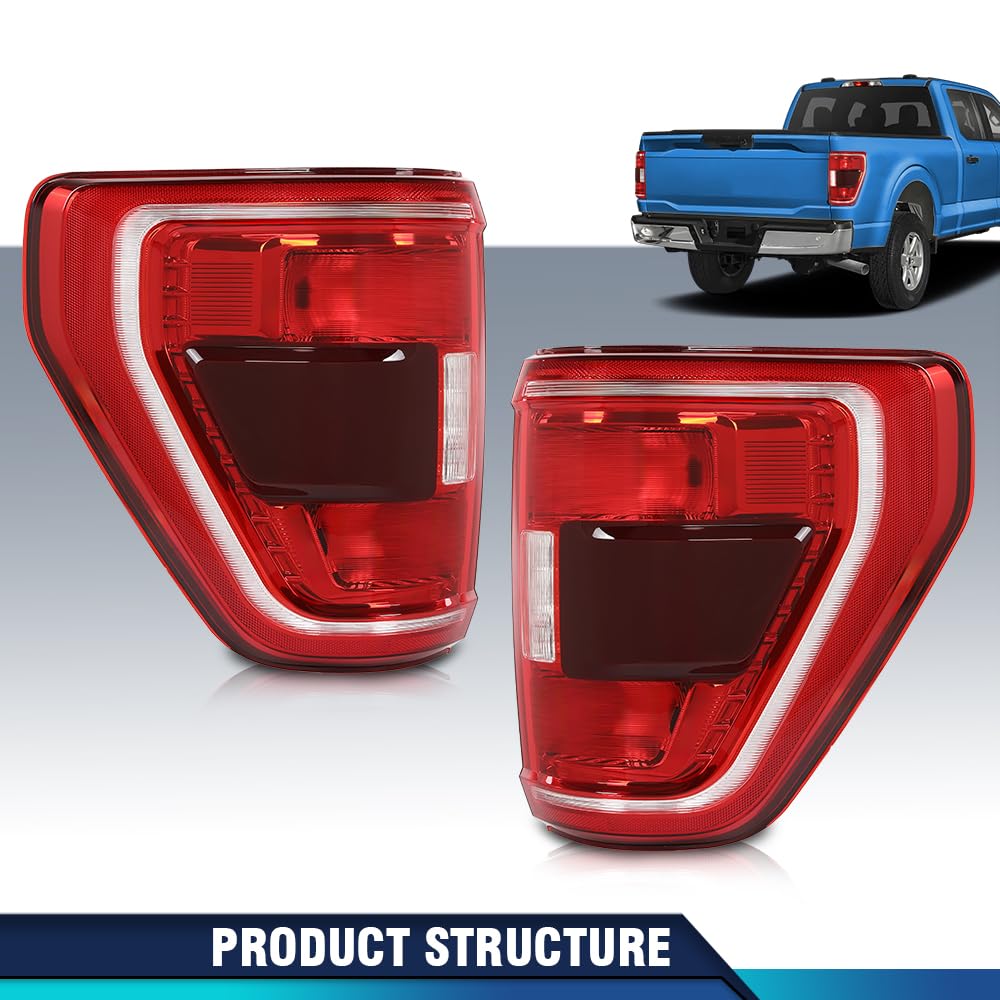 PIT66 LED Tail Lights Pair for 2021-2023 Ford F150, Driver & Passenger Side, Red Lens, Compatible with Incandescent & Blind Spot Models