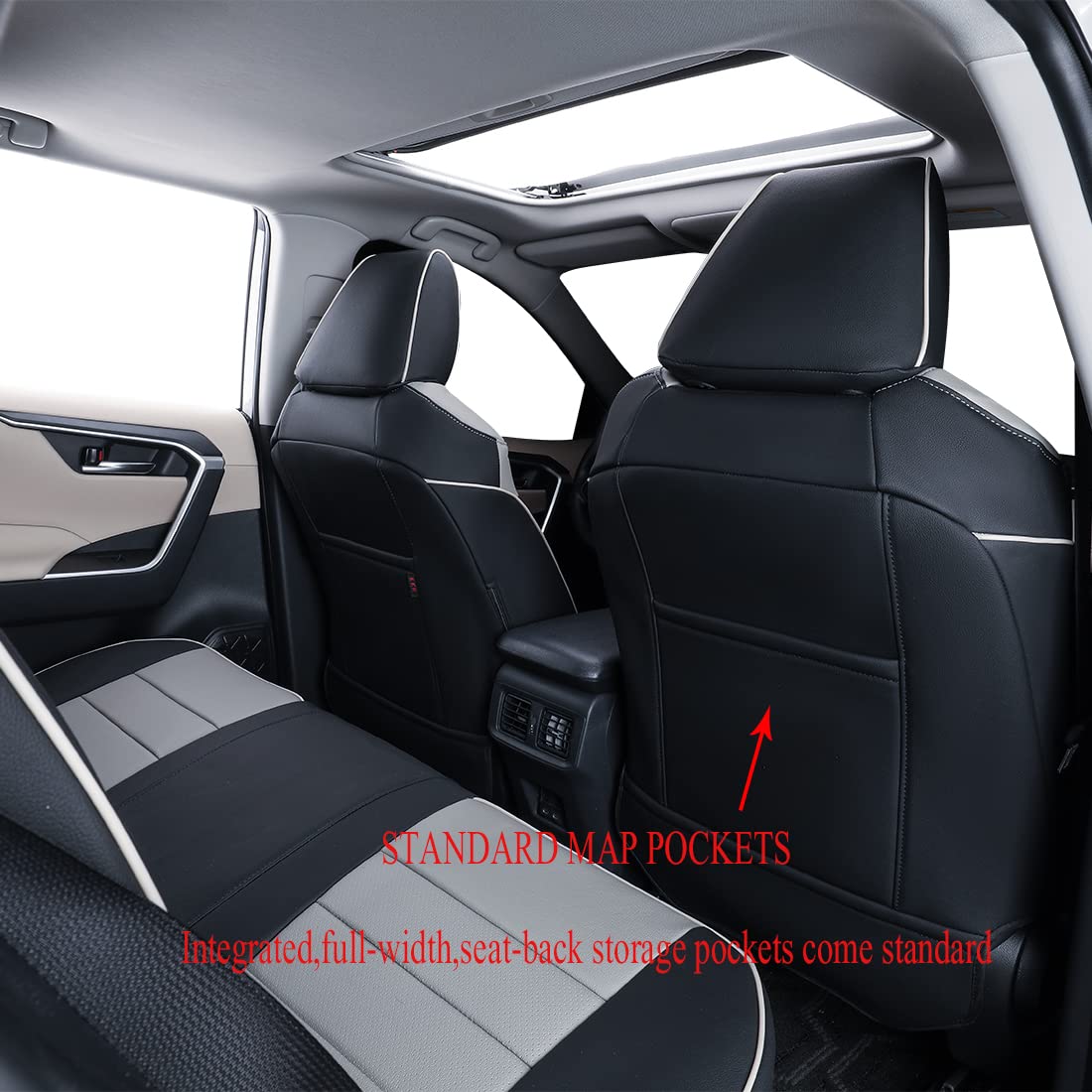Ekr Custom Fit Rav4 Car Seat Covers For Select Toyota Rav4 Limited Xle Se Platinum Adventure 2013 2014 2015 2016 2017 2018 (Not For Hybrid) - Full Set, Leather (Black/Gray)