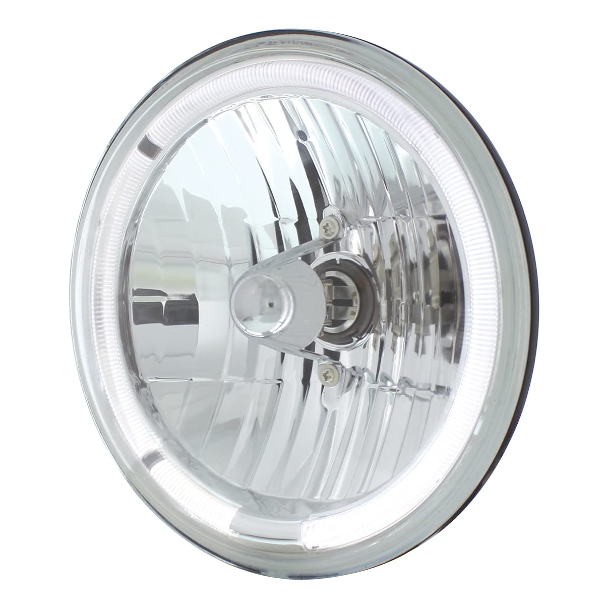 United Pacific 31285 7" Crystal Headlight with White LED Halo Ring - White