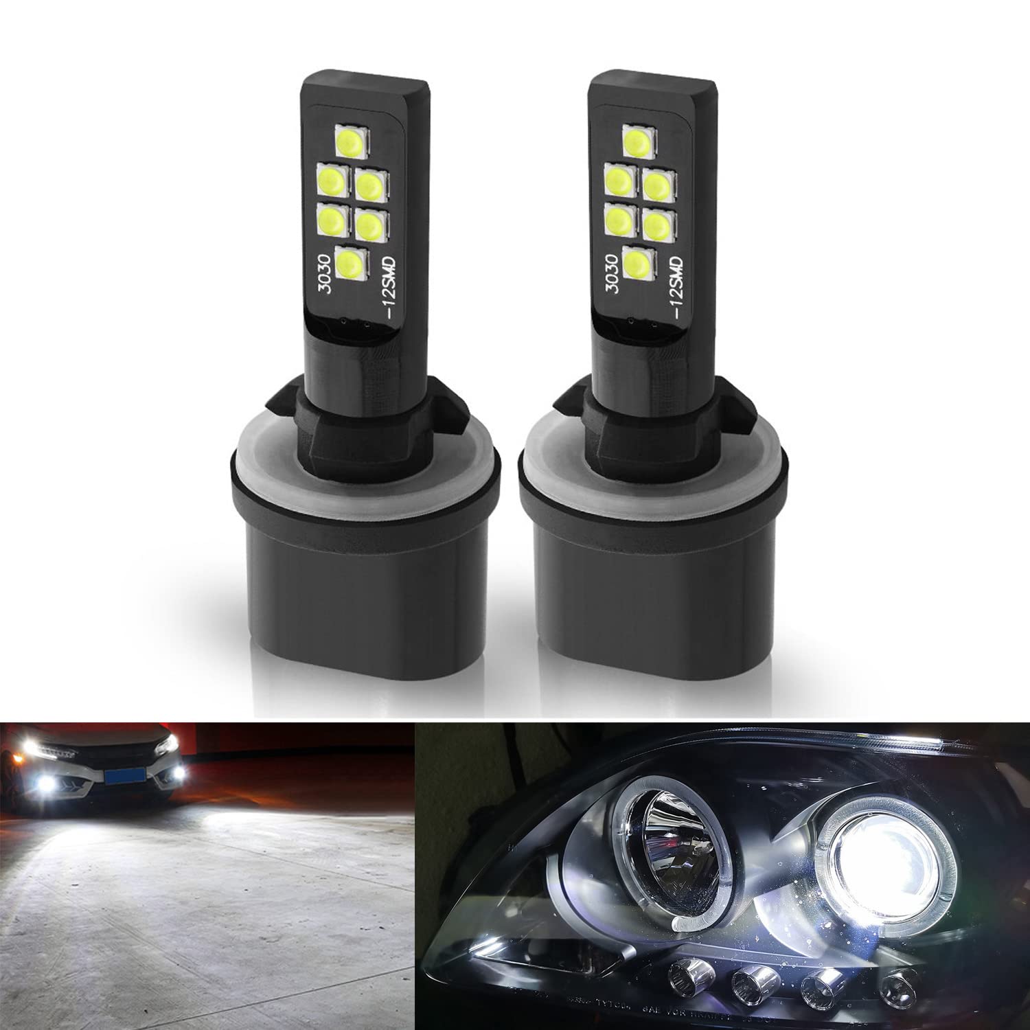 SOCAL-LED LIGHTING 2x 880 893 899 LED Fog Light Bulb for Powersports Advanced 3030 SMD Bright Colorful Daytime Running DRL Lamp,