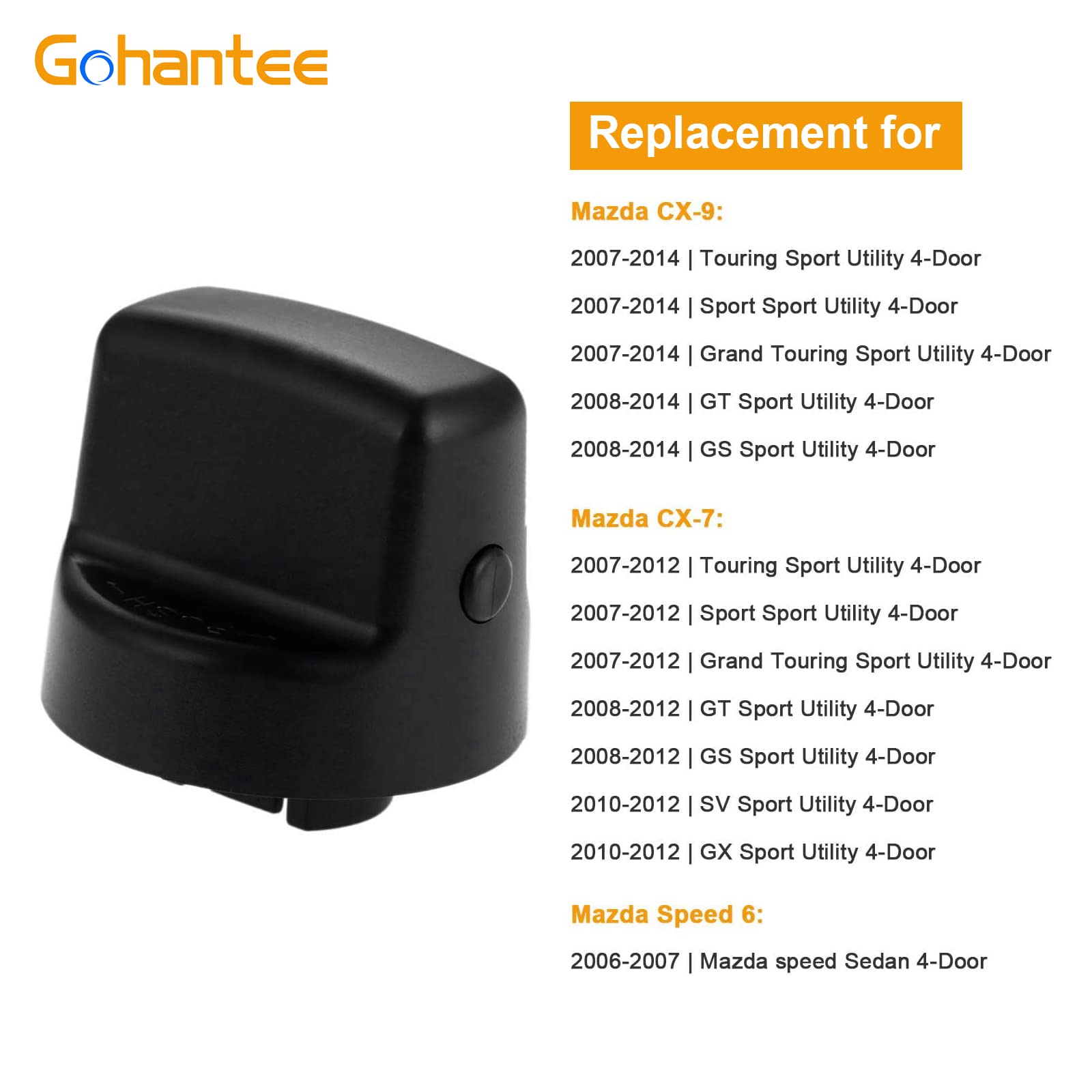 gohantee Ignition Key Knob Push Turn Switch Replacement for 2006-2012 Mazda 6, CX-7, CX-9 - Black