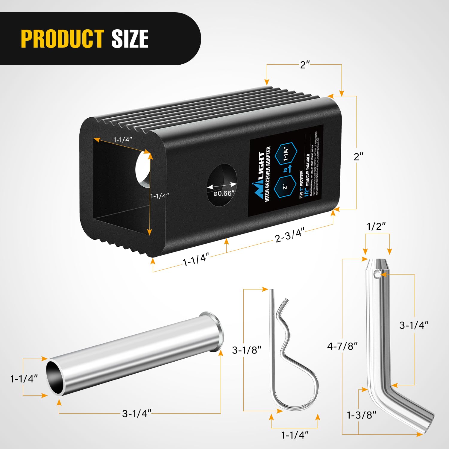 Nilight Trailer Hitch Receiver Extender Adapter Reducer 2 To 1-1/4 Inch Sleeve Convertor Receiver Aluminum Towing Accessories Fo