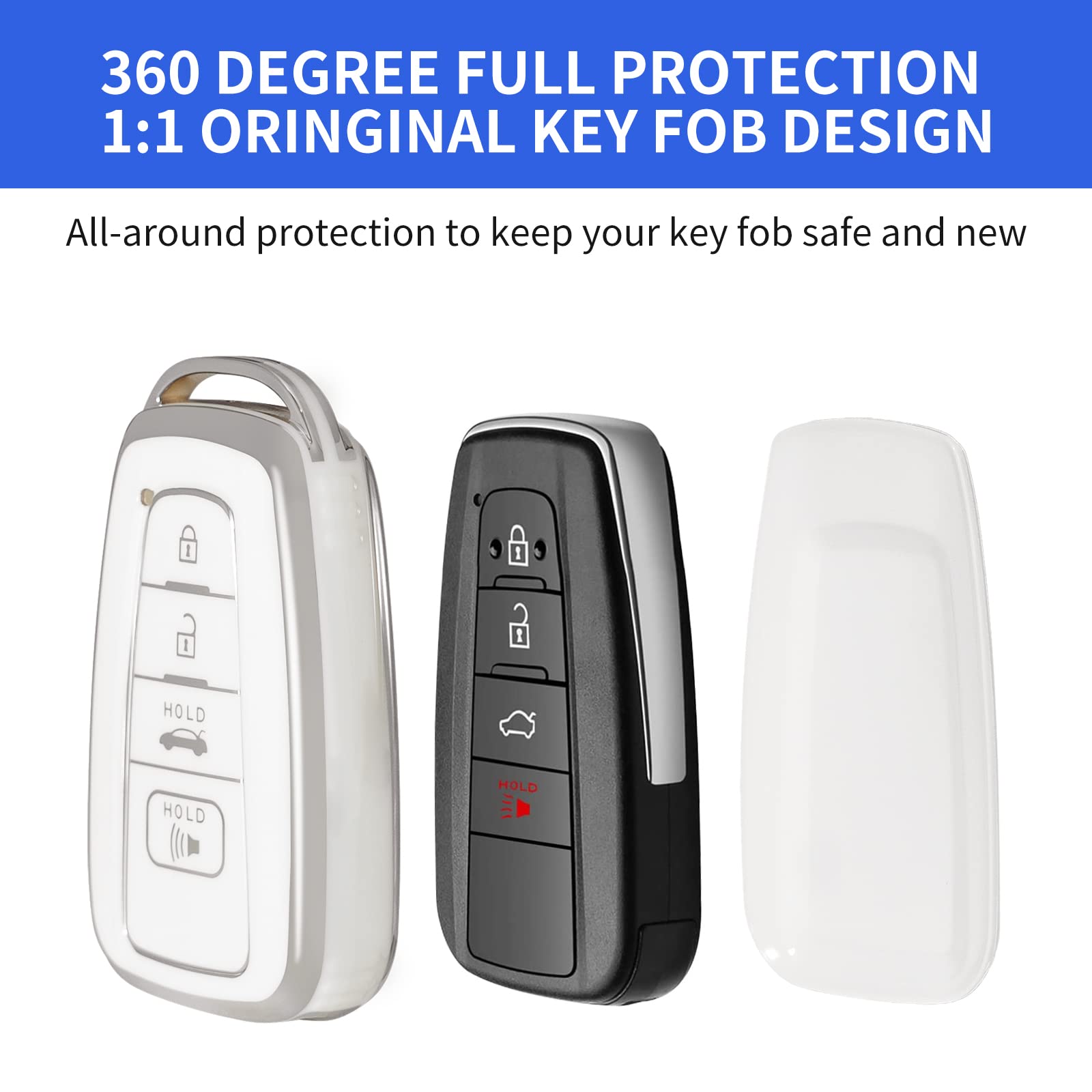 OFFCURVE Compatible with Toyota Camry RAV4 Key Fob Cover with Keychain, for Highlander Corolla Avalon C-HR Prius GT86 Key Fob Co