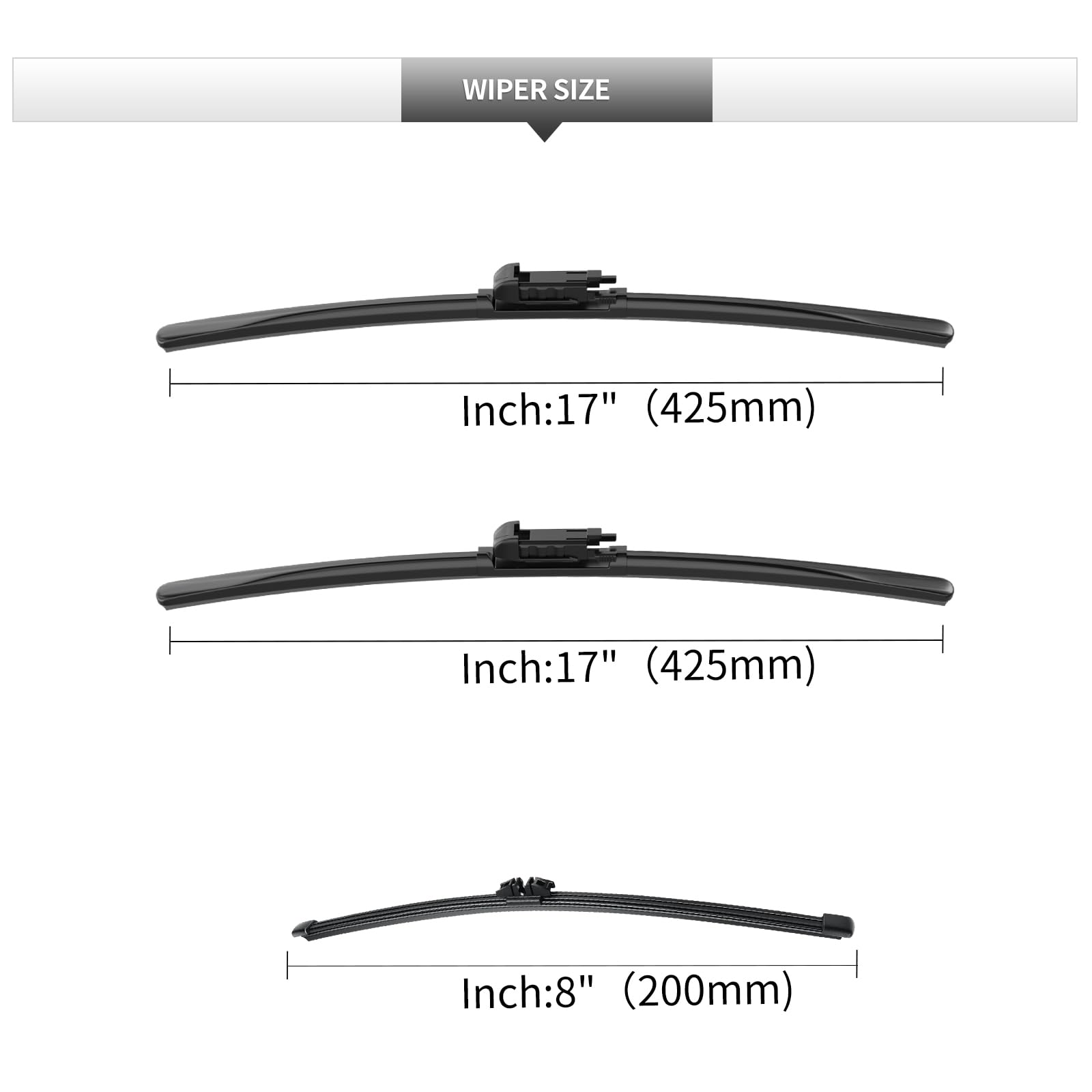 Gardimu Front And Rear Windshield Wiper Blades, 3 Pcs Front And Back Windshield Wipers Blades Replacement For Ford Bronco 2021-2