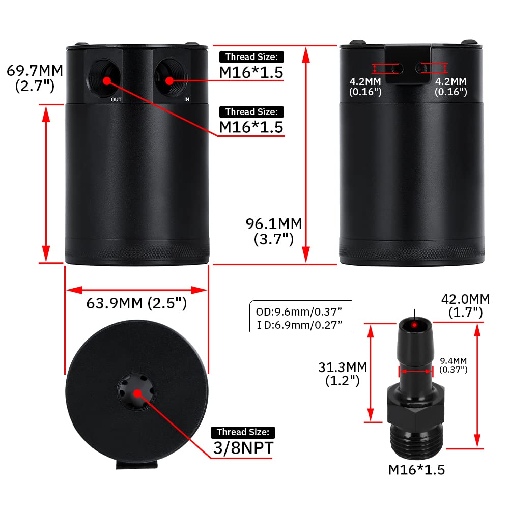 Pqy Oil Catch Can Baffled 2 Port Oil Catch Tank Kit With Drain Valve Universal Air Oil Separator