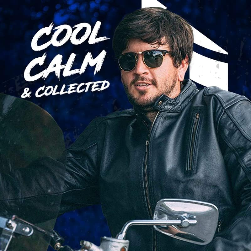 Hwk Leather Motorcycle Jacket With Armor For Men, Cafe Racer Genuine Leather Jacket For Weather Resistant Enduro Motocross, Motorbike Riding, Easy Adjust Men'S Motorcycle Jacket, Medium