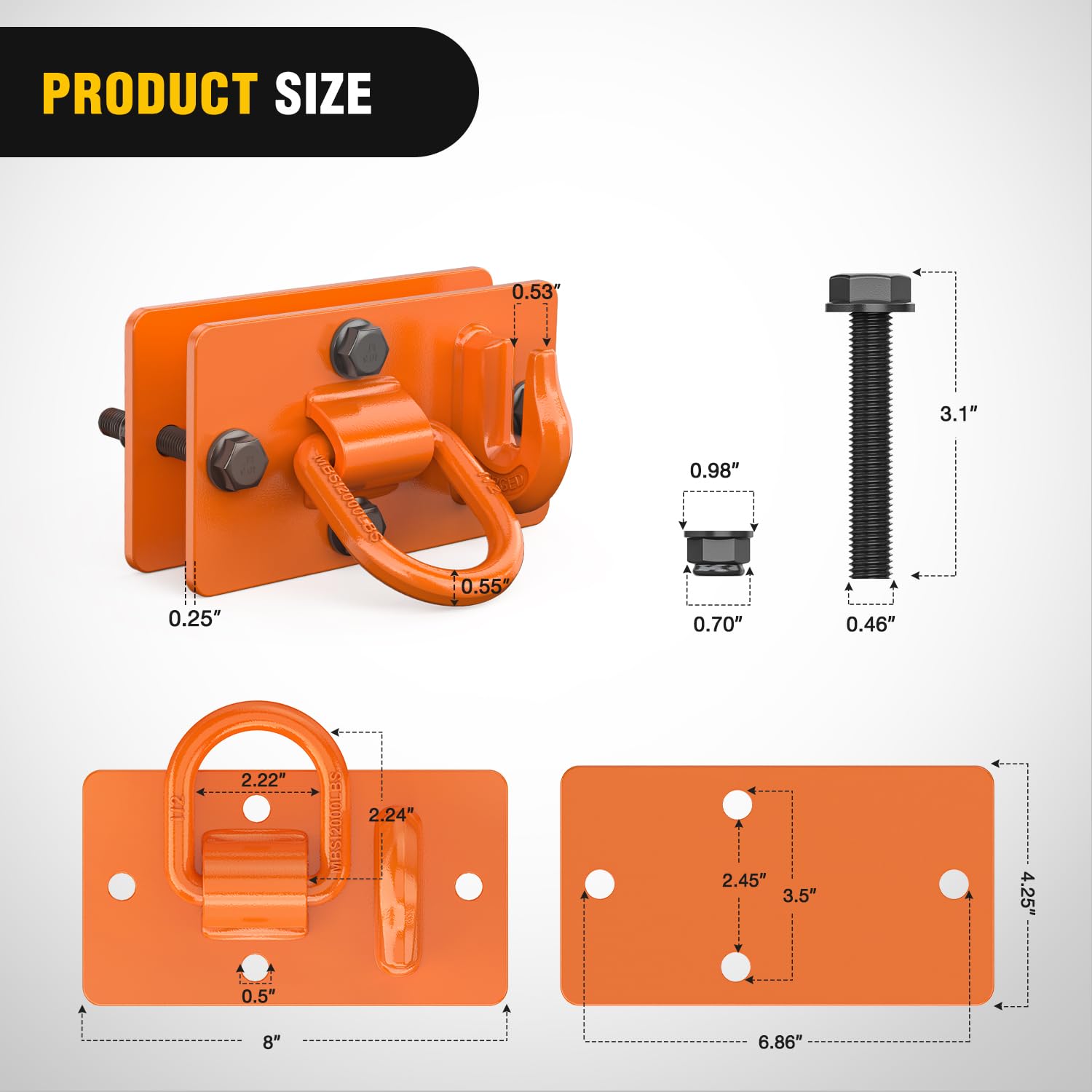 Nilight 2PCS Tractor Bucket Hooks with Tie Down Ring, Grade 70 Grade Forged Steel Bolt-On Grab Hook with Back Plates for Tractor