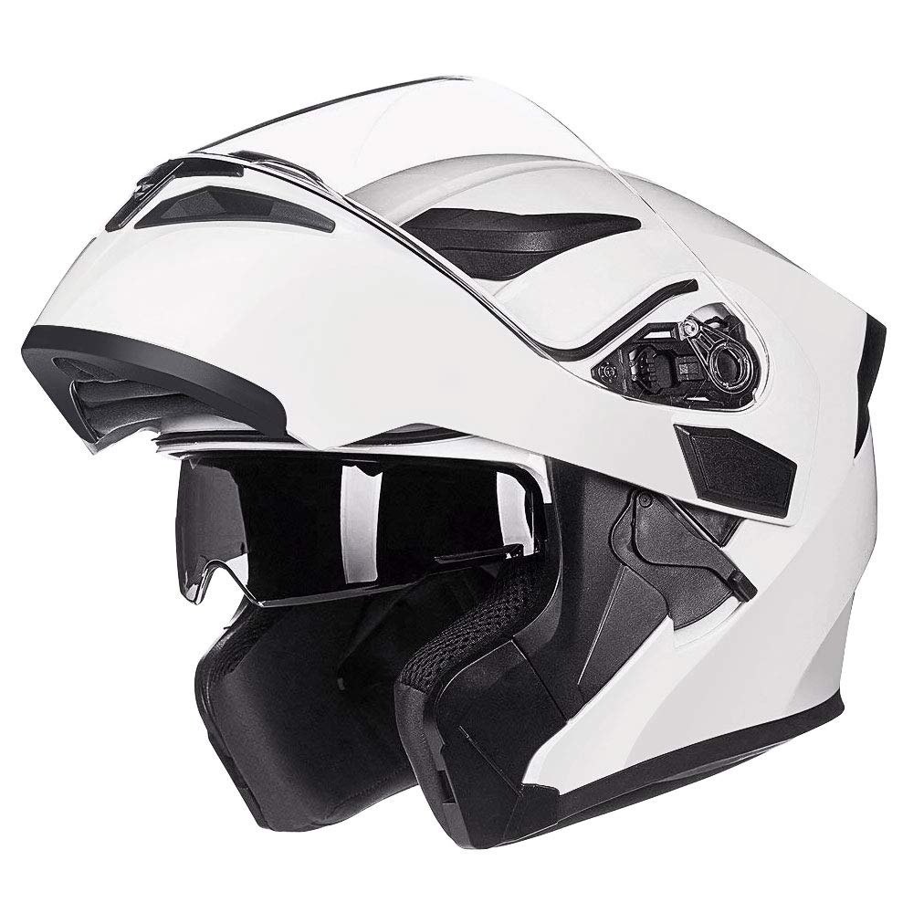 Ilm Motorcycle Dual Visor Flip Up Modular Full Face Helmet Dot Led Light Model 902Ls (Xl, White - Led)