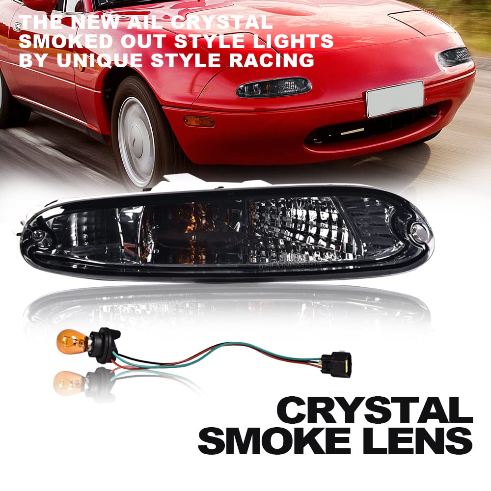 PIT66 Smoked Turn Signal Lights for Mazda MX-5 Miata 1990-1997, Polycarbonate, Left & Right Halogen, Smoke Lens