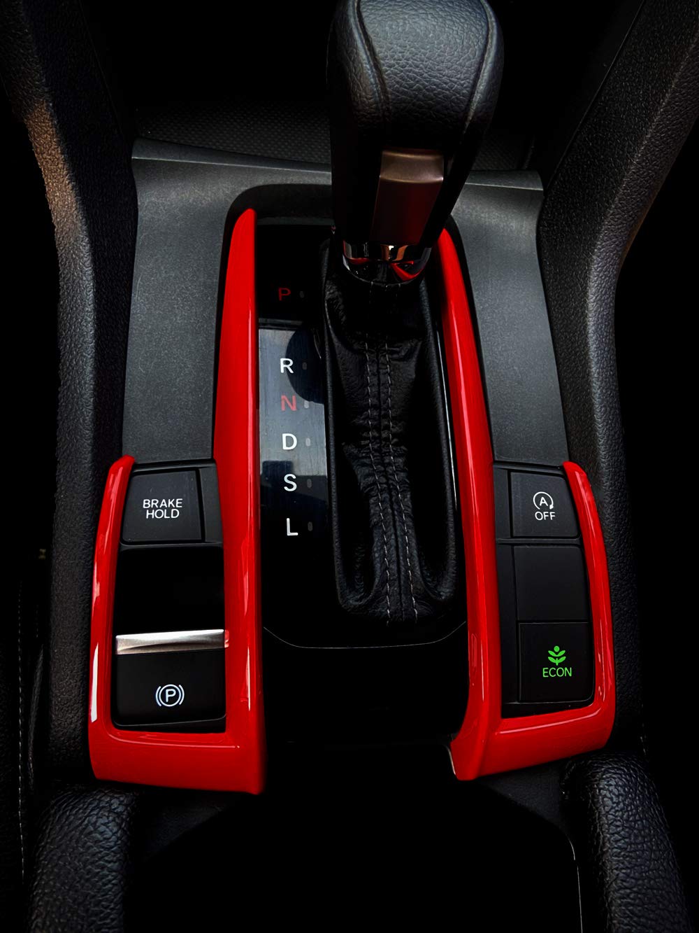 Gzxinwei 2Pcs Abs Red Interior Gear Shift Panel Frame Cover Decals Trim For Honda 10Th Gen Civic 2016 2017 2018 2019 2020 2021