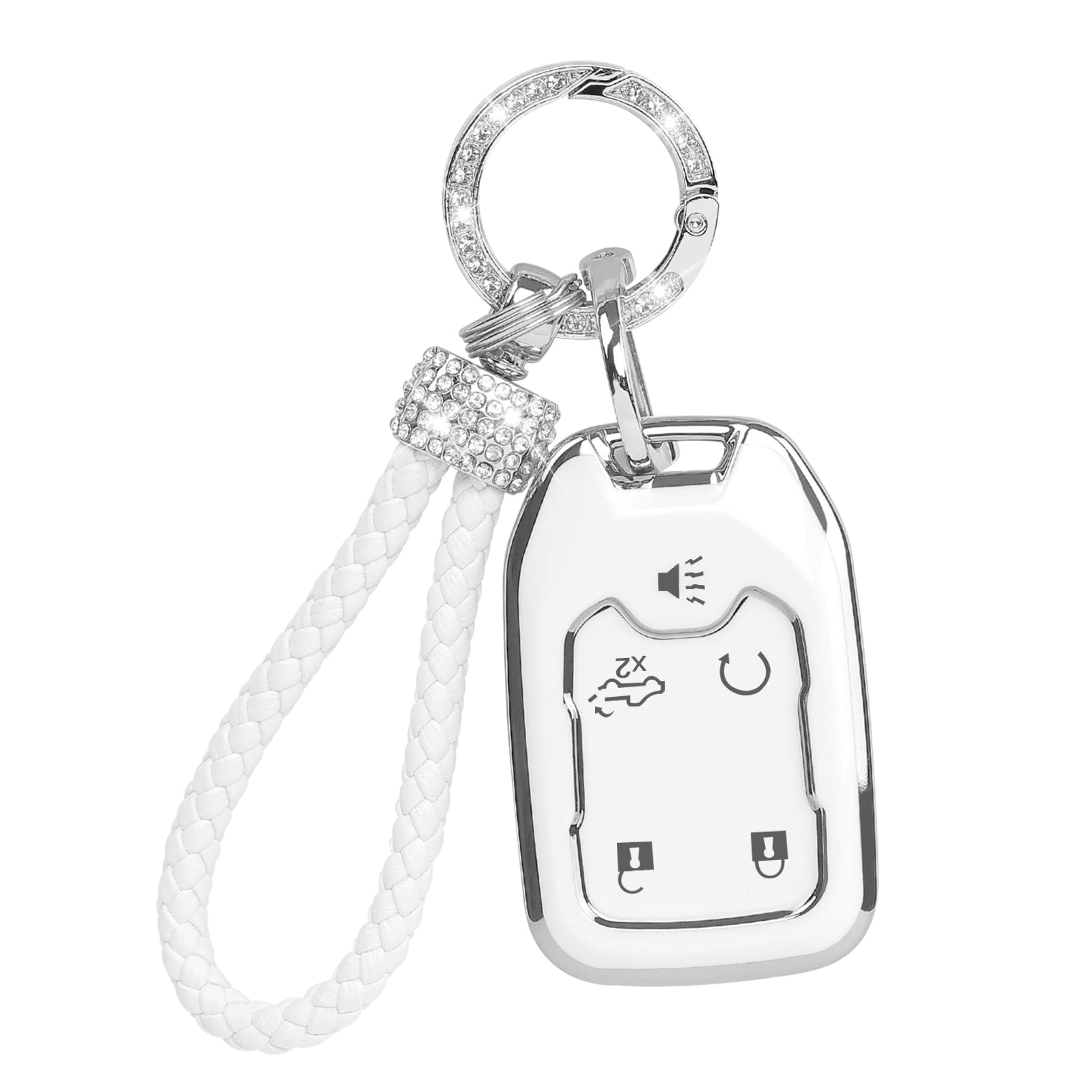 COGEEK Key Fob Cover with Bling Lanyard, Compatible with 2019 2020 2021 2022 1500 2500HD 3500HD Terrain Acadia 5 Buttons Smart K