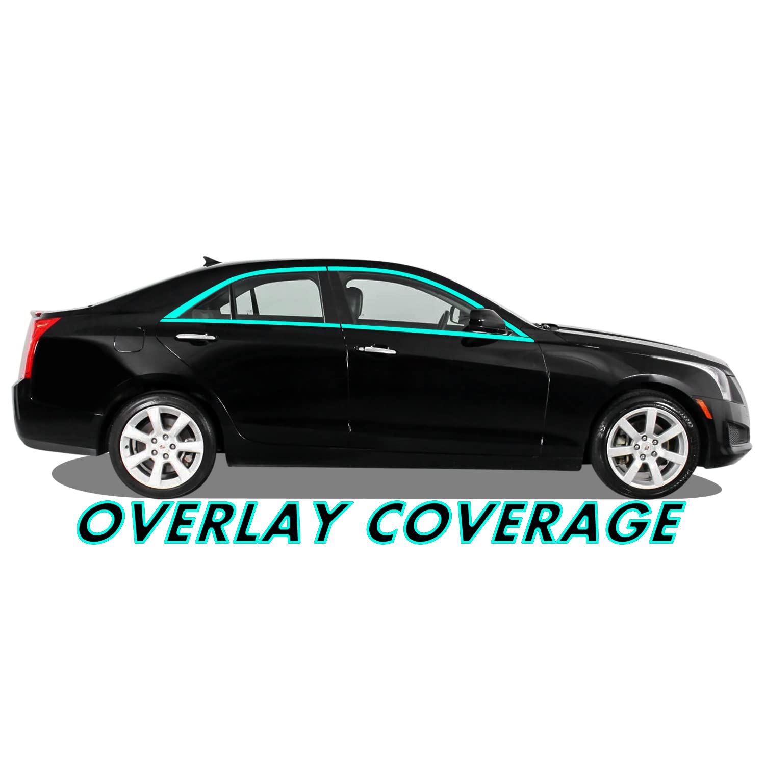 SlickMod Chrome Delete Blackout Vinyl Overlay for 2013-2018 Cadillac ATS Sedan Window Trim - Gloss Black Finish