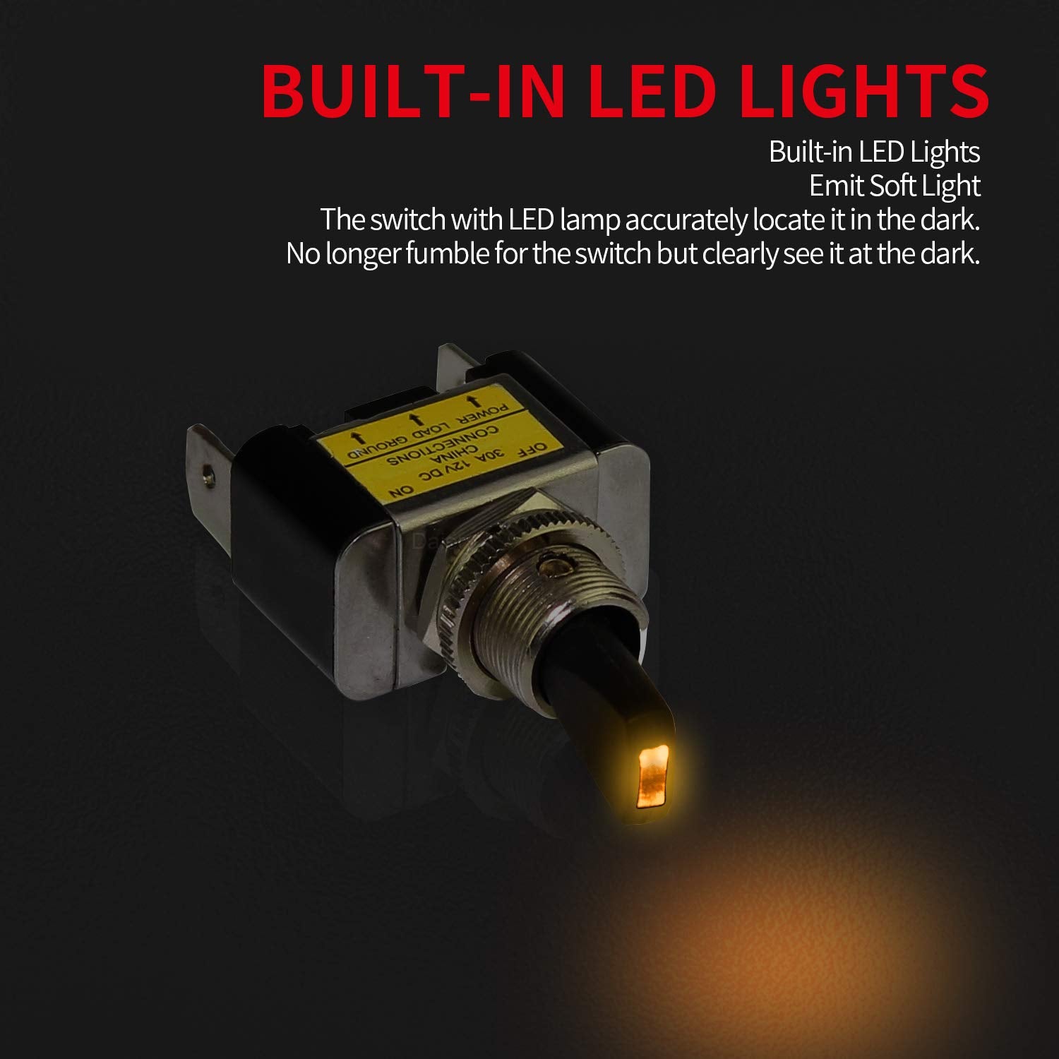 Daiertek Car Auto Lighted Toggle Switch 12V, Yellow 12 Volt Led Toggle Switch With Light Illuminated Amber 30 Amp Heavy Duty