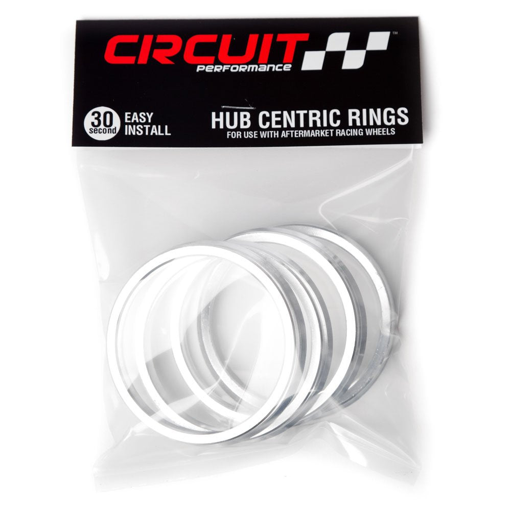 Circuit Performance Silver Aluminum Hub Centric Rings 73.1mm OD to 64.1mm ID for Enhanced Wheel Fitment and Stability