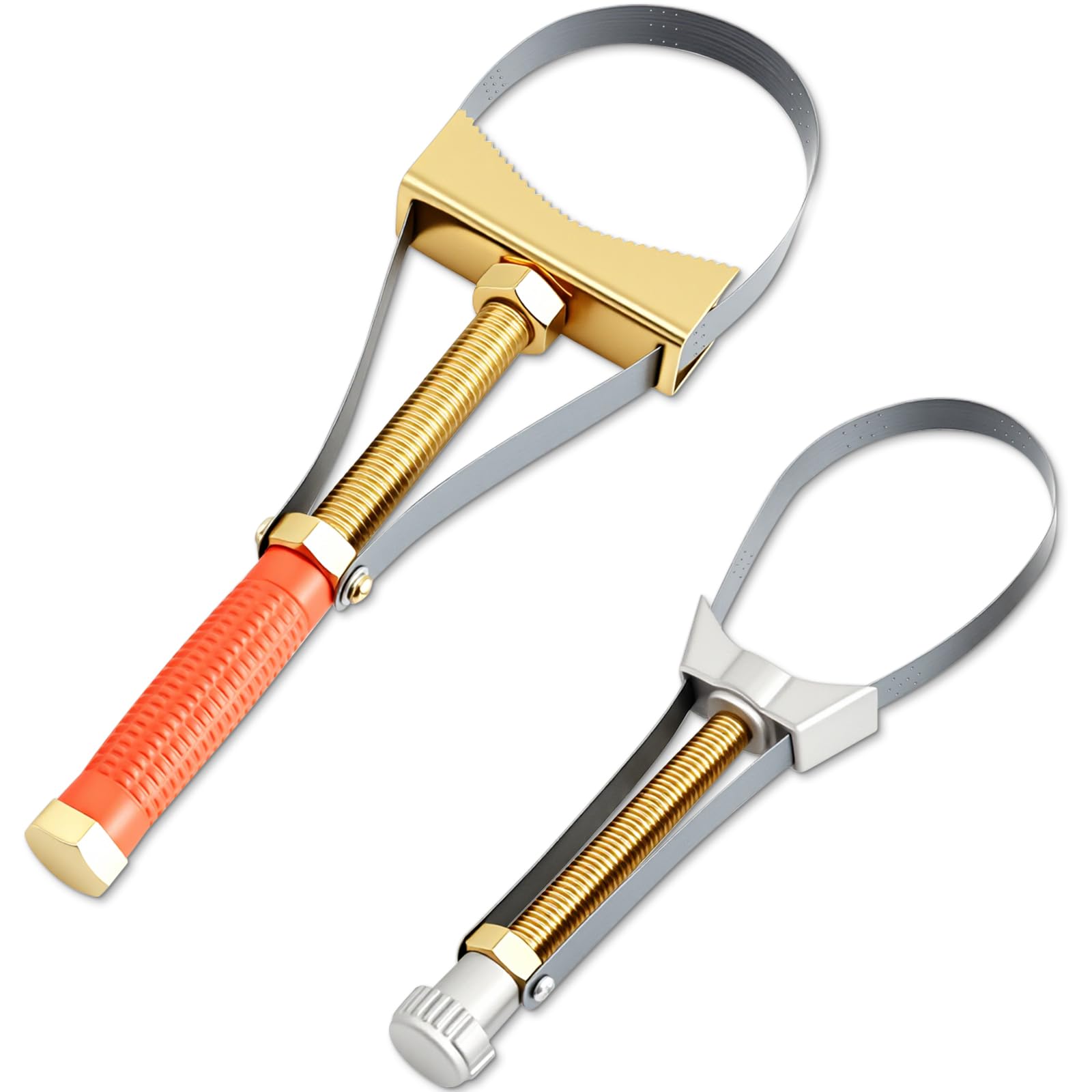 Oh Klyzo 2 Pcs Heavy Duty Oil Filter Wrench Set, Adjustable Steel Strap Removal Tool for 2.5 to 5.5 (9-15cm) Diameter Filters, I