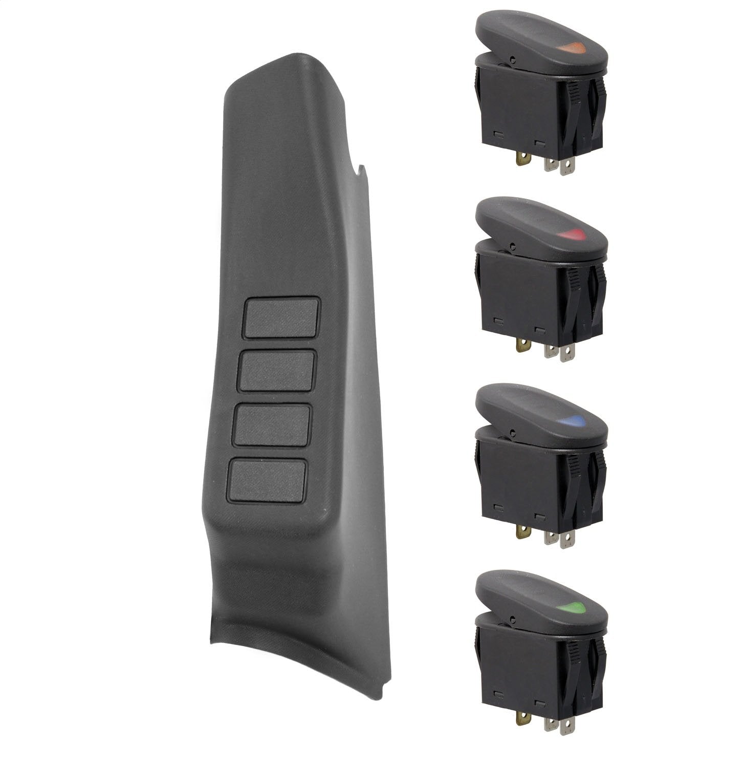 Rugged Ridge | Switch Pod Kit, A-Pillar, 4 Switches, Black, Lhd | 17235.96 | Fits 2011-2018 Jeep Wrangler Jk