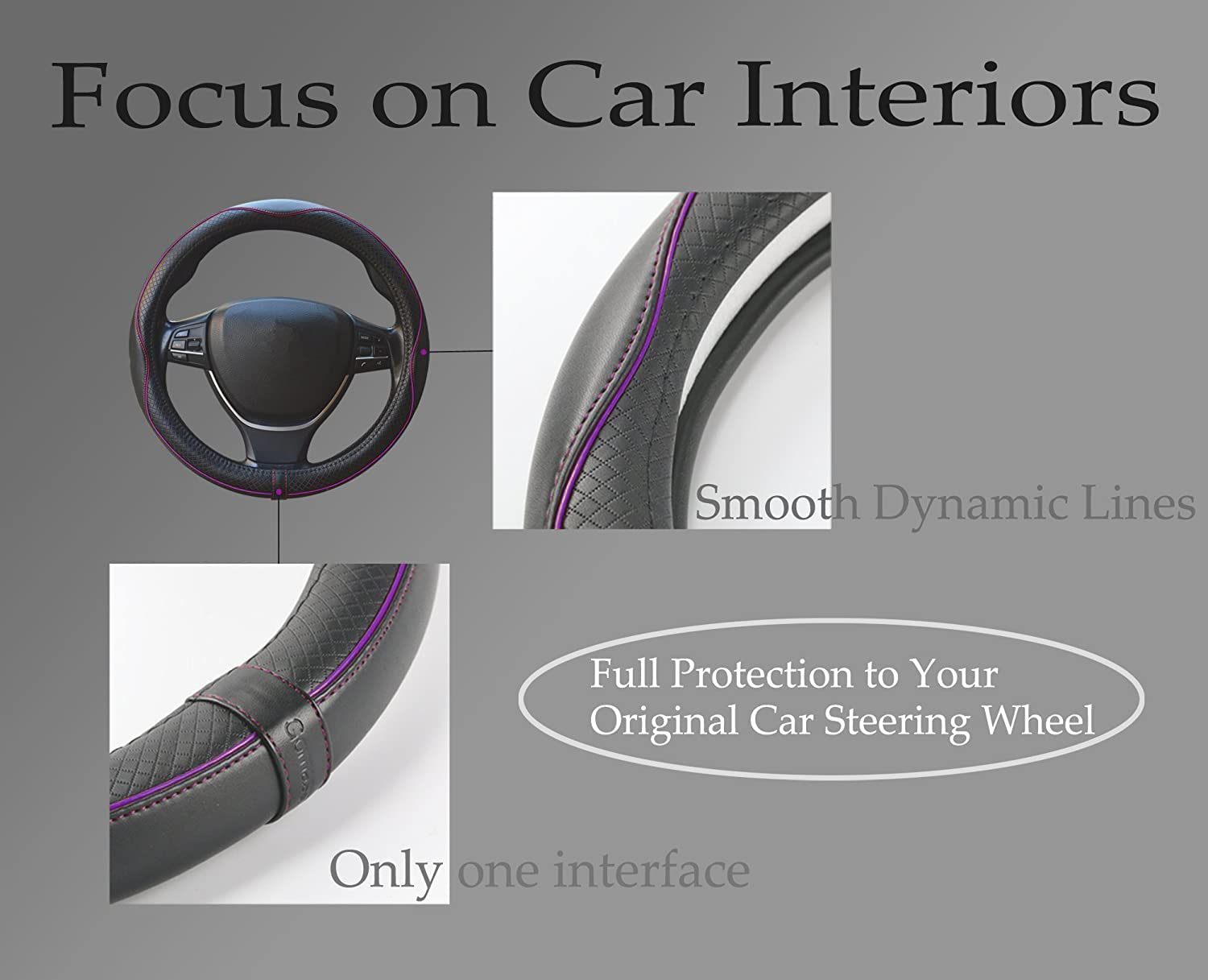 Gomass Car Steering Wheel Cover, Anti-Slip, Safety, Soft, Breathable, Heavy Duty, Thick, Full Surround, Sports Style (Black With