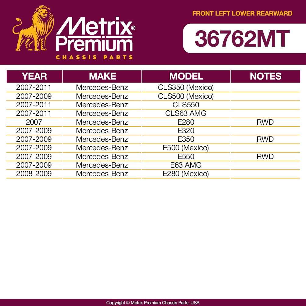 Metrix Premium Chassis Parts - Front Left Lower Rearward Control Arm W Ball Joint & Bushing Assembly Fits 07-11 Mercedes-Benz Cl
