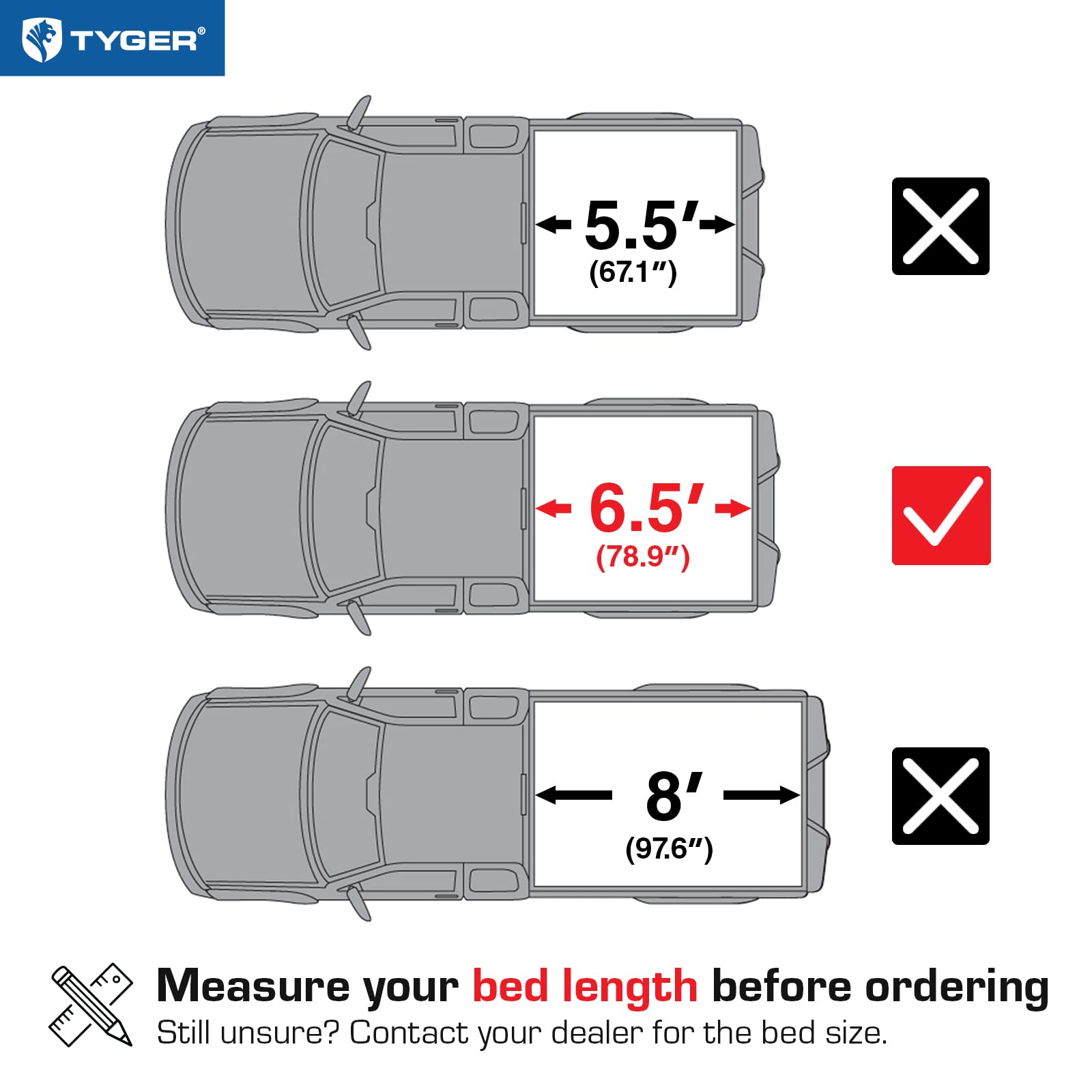Tyger Auto T3 Soft Tri-Fold Truck Bed Tonneau Cover Compatible With 2015-2025 Ford F-150 | 6.5' (79'') Bed | Tg-Bc3F1042