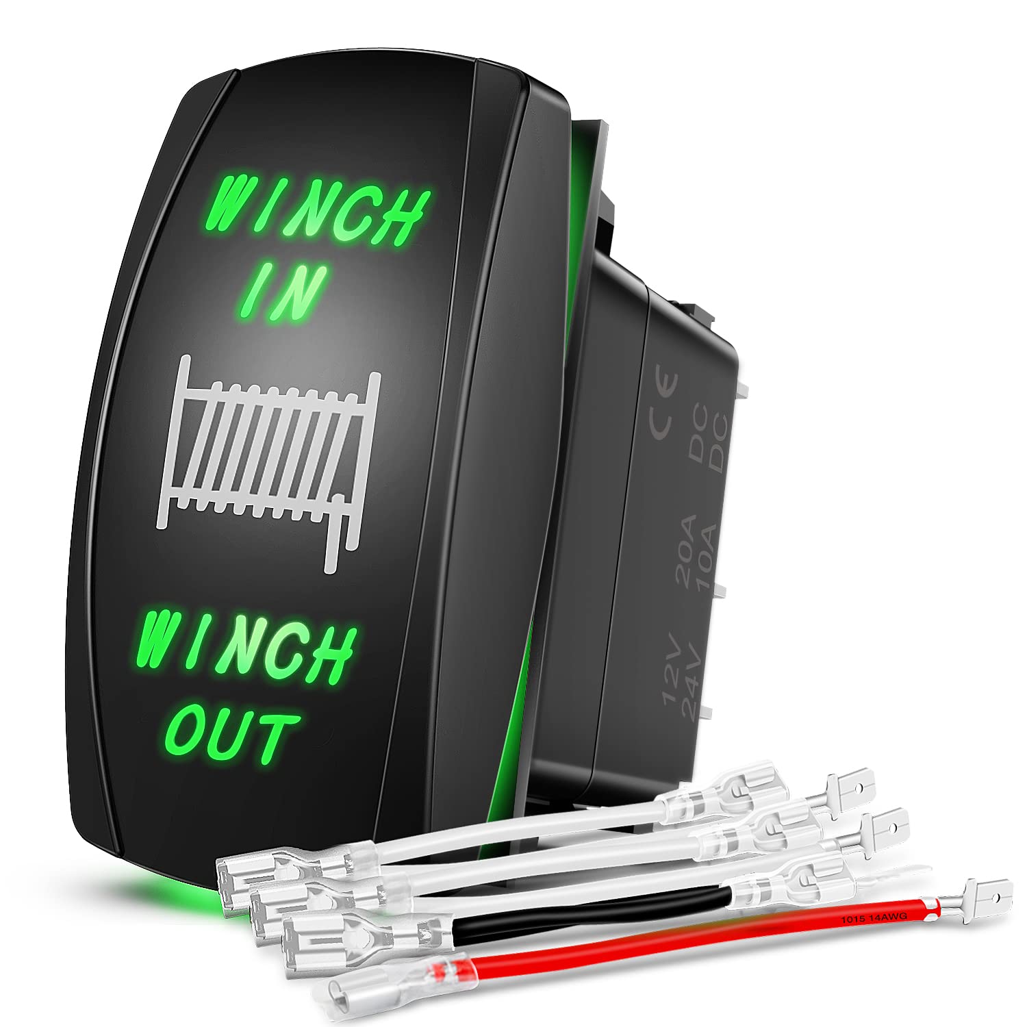 Nilight Winch Rocker Switch Momentary Toggle On-Off-On Dpdt 7Pin 12V 24V Jumper Wires In Out Switches Green For Cars Trucks Cara