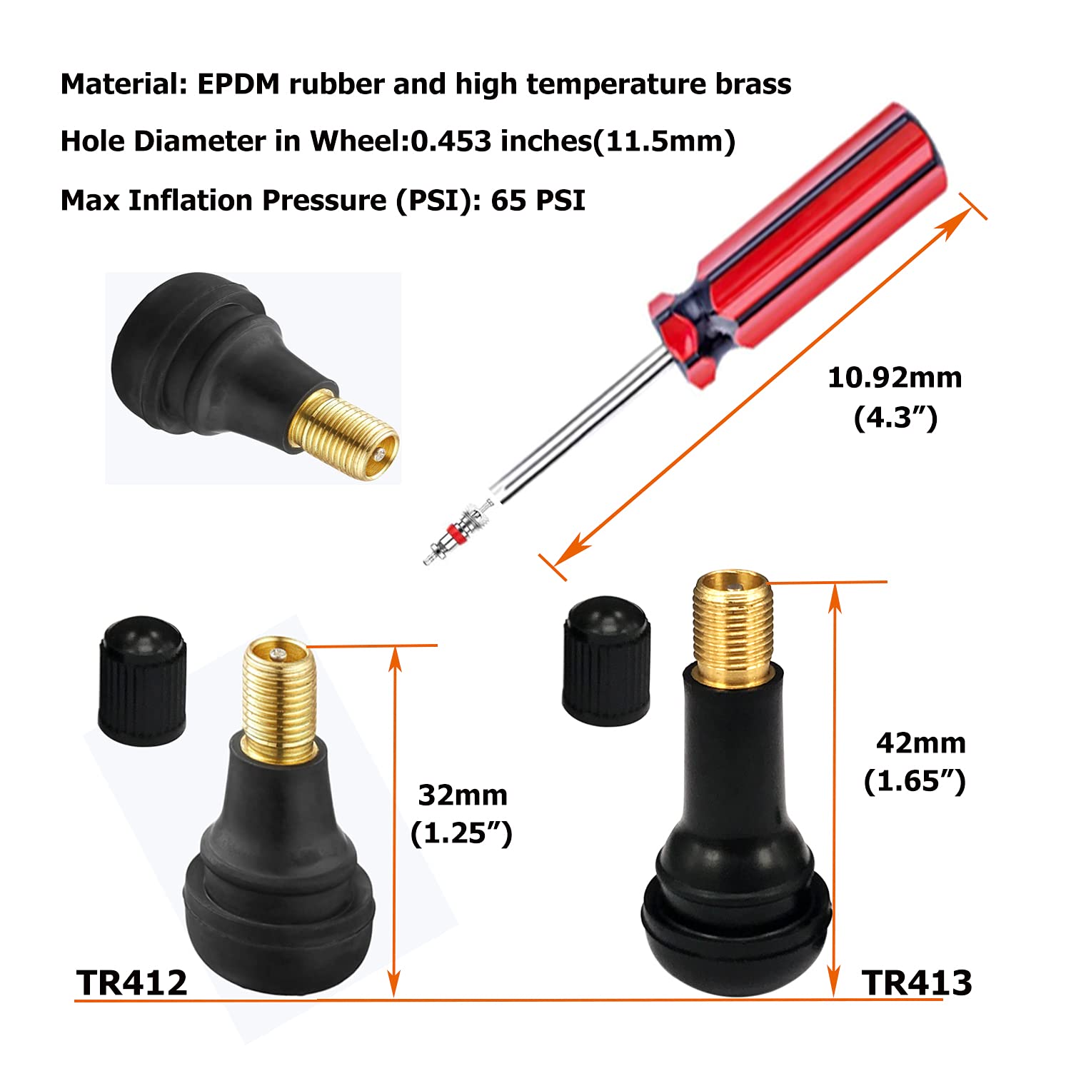 Dr.Roc Tire Valve Stem Puller Tools Set -1 X Valve Stem Installer, 10 X Brass And Ozone Resistant Epdm Snap-In Tire Valve Stem W