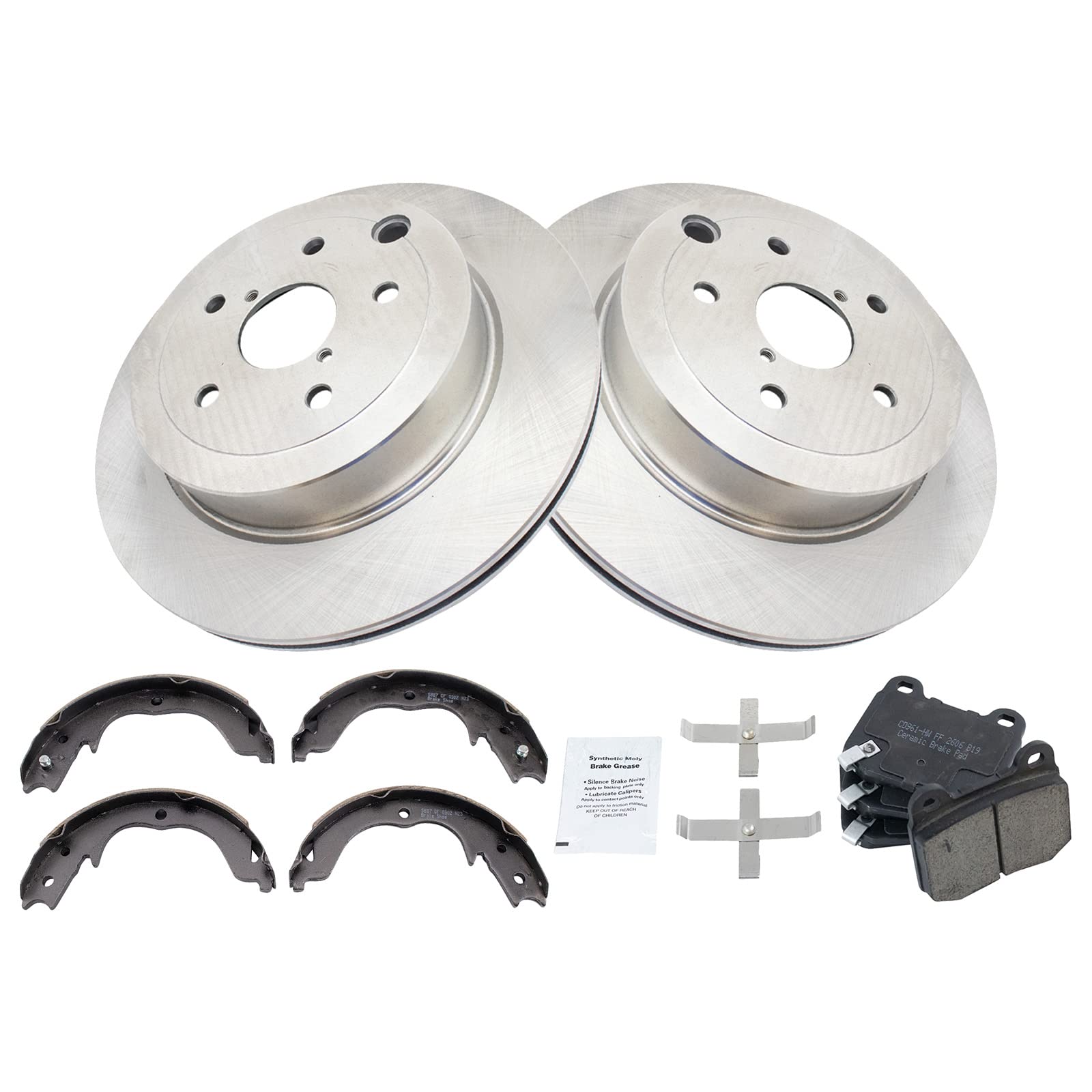 Trq Rear Brake Pad & Rotor Kit Brake Pads Brake Rotor Parking Brake Shoe Set Ceramic Compatible With 2008-2013 Subaru Impreza