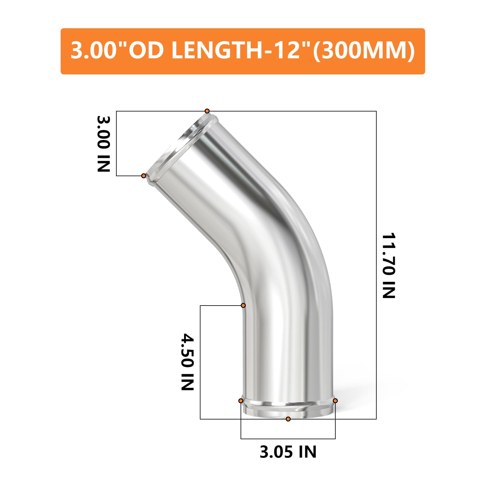 GASHER 3OD 45 Degree Elbow Aluminum Alloy Tube, 12 Leg Length Intercooler Pipe with Clamps for Intake and Cooling Systems