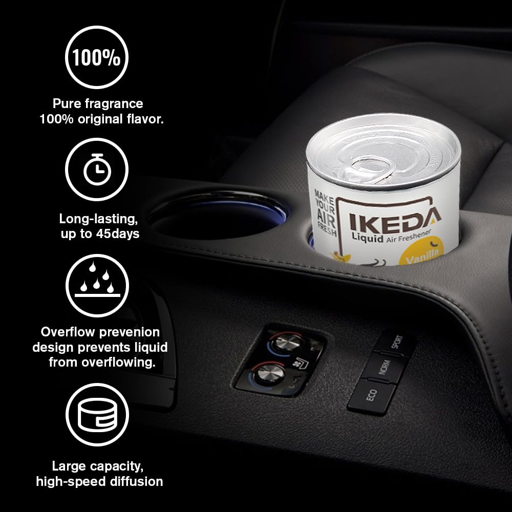 Ikeda Scents Car Air Freshener: Vanilla Scents | Car Fresheners | Strong Fragrance | Smoke Smell Remover | Liquid Cans Freshener