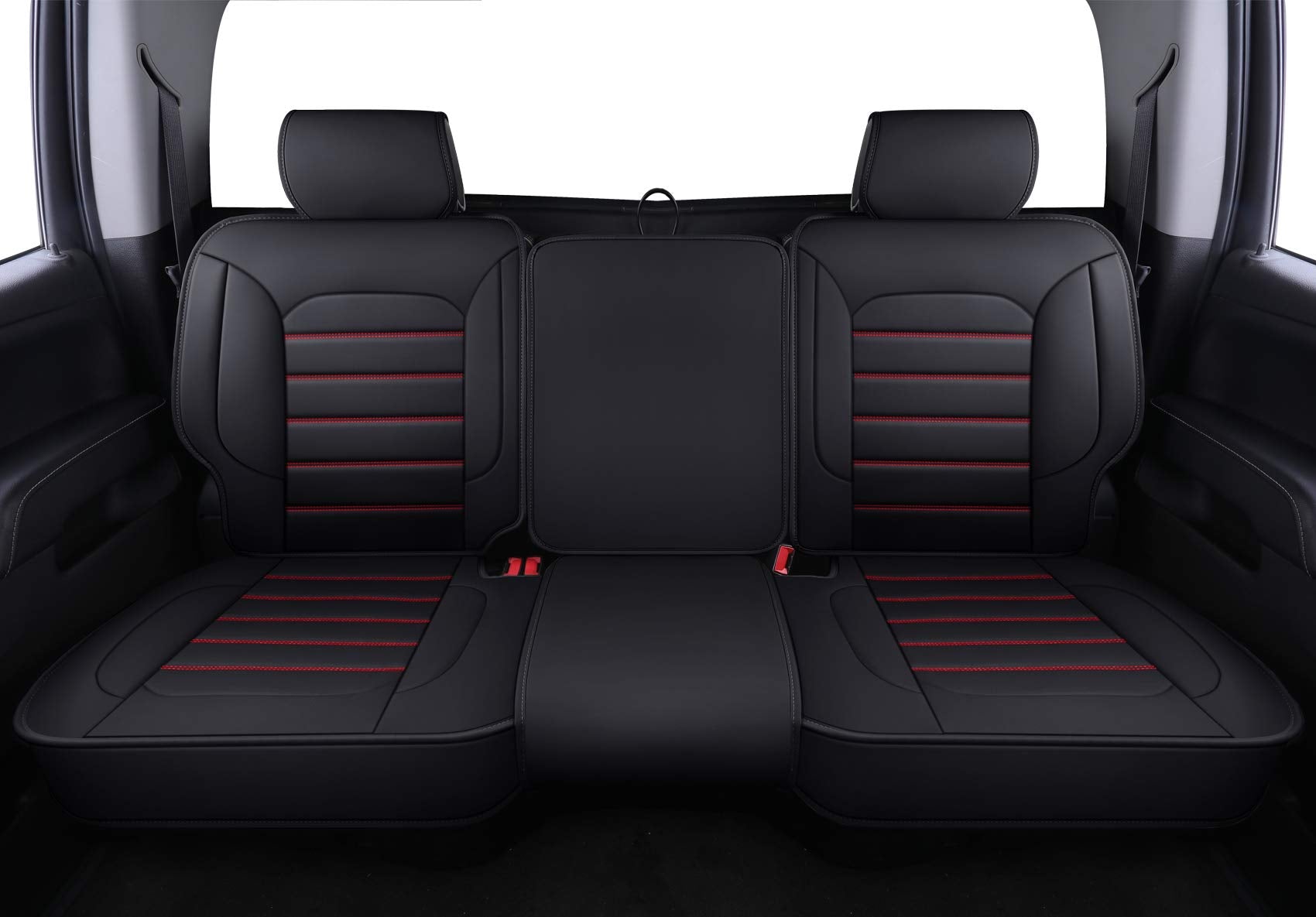 Luckyman Club Bench Silverado Seat Covers Fit For 2007-2023 Sierra Chevy Silverado 1500/2500 Hd / 3500 Hd Crew,Double,Extended Cab With Water Proof Faux Leather (Black & Red Rear Covers)