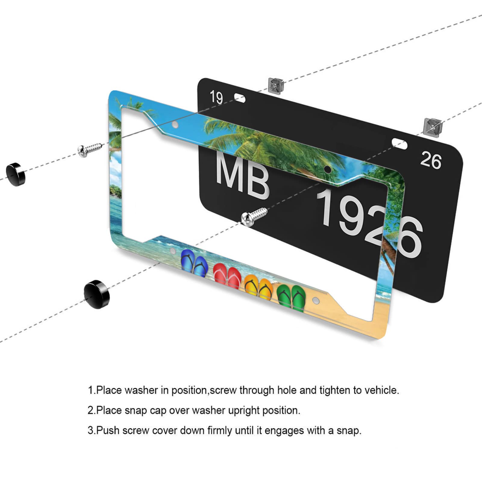 Hawaii Beach Flip Flops License Plate Frame Palm Tree For Car Decorative Parts Stainless Steel Rustproof License Plate For Stand