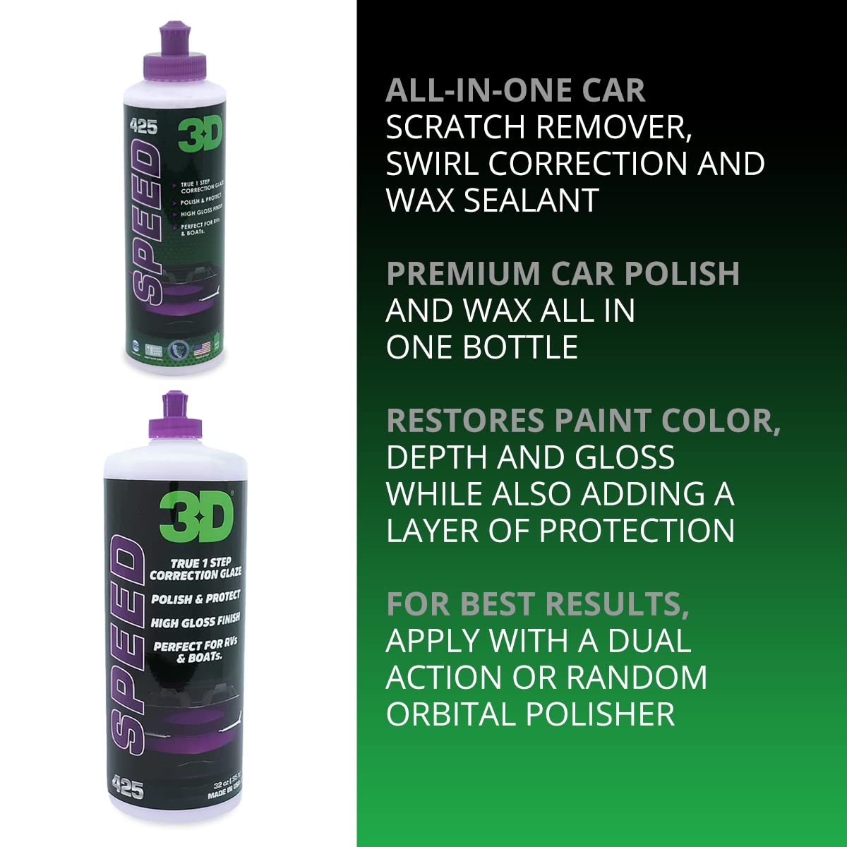 3D Speed Car Polish & Wax - 8Oz - All-In-One Scratch Remover & Swirl Correction With Wax Protection
