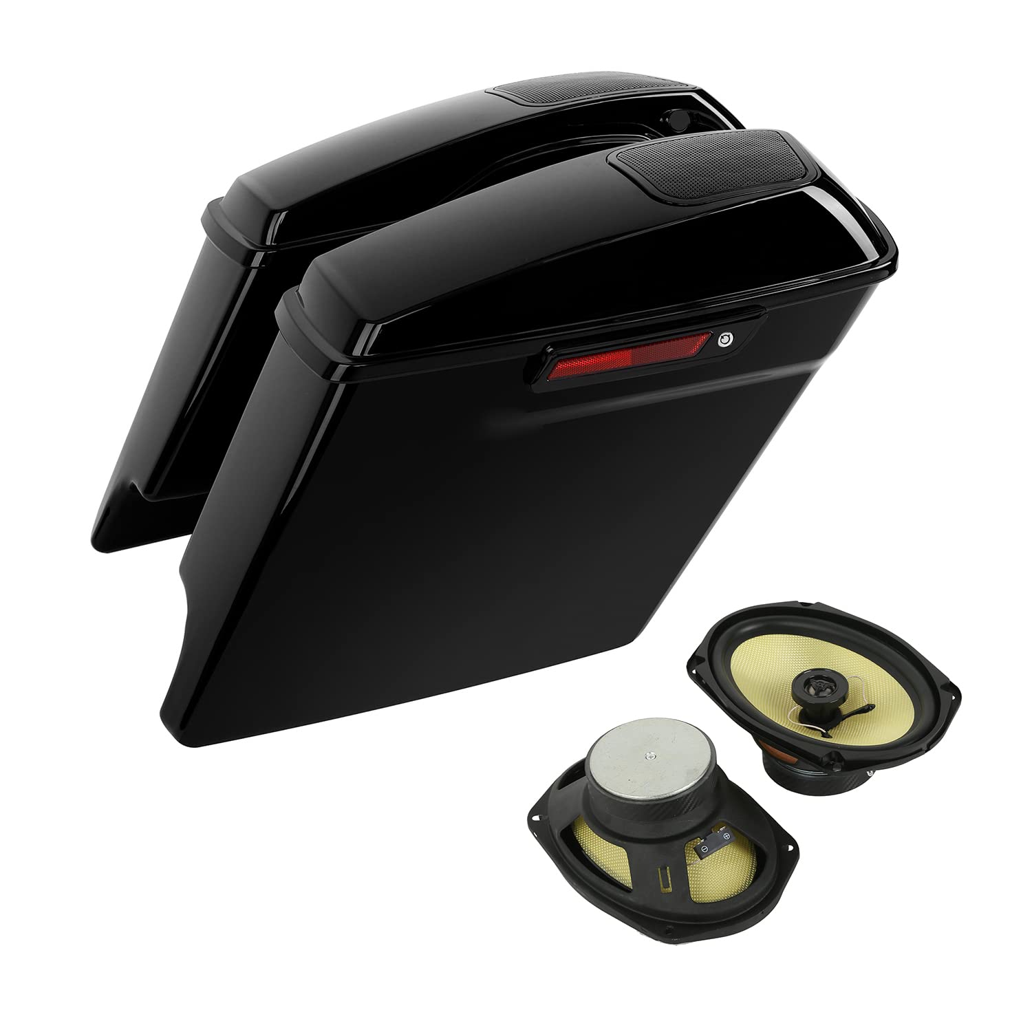 TCT-MOTORPARTS 5 Stretched Hard Saddlebags Extended Saddle Bags w/ 6x 9 Speakers Fit For Harley Touring 2014-later Models Street