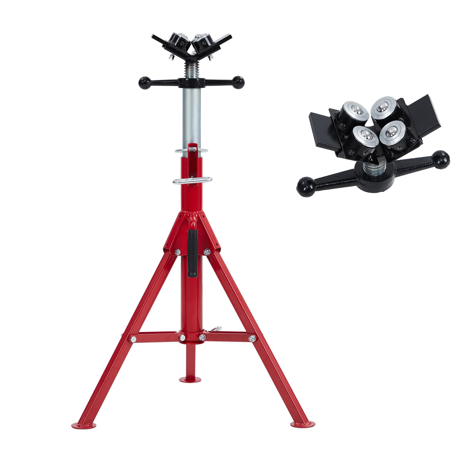 Loumernhant Heavy-Duty Pipe Stand, Adjustable Height 28-52 Inches,Folding Pipe Jack Stand with 4-Ball Transfer V-Head,2500 Lbs L