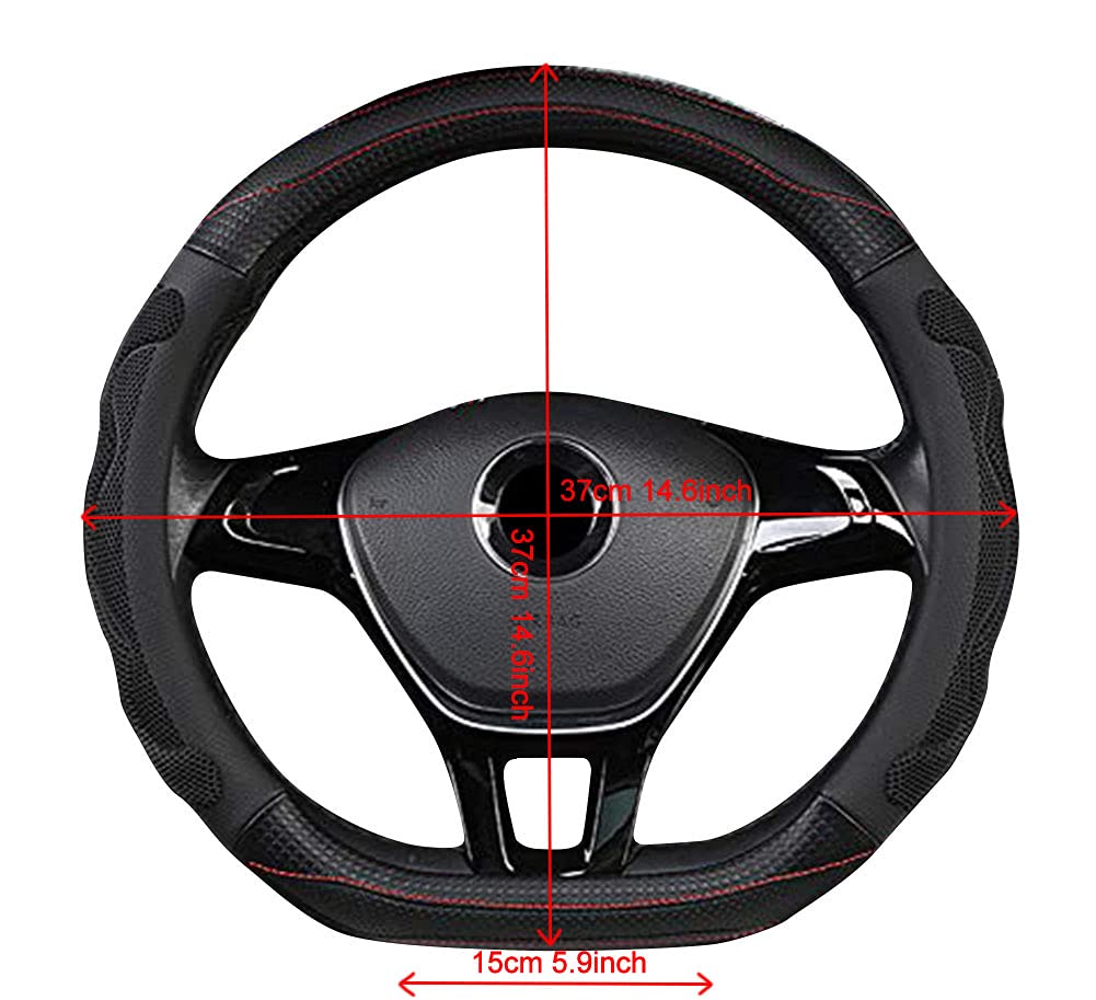 Builllin D Cut Steering Wheel Cover - D Shaped Flat Bottom Microfiber Leather Anti-Skid Breathable Fit 14.5''-15'' (Black)