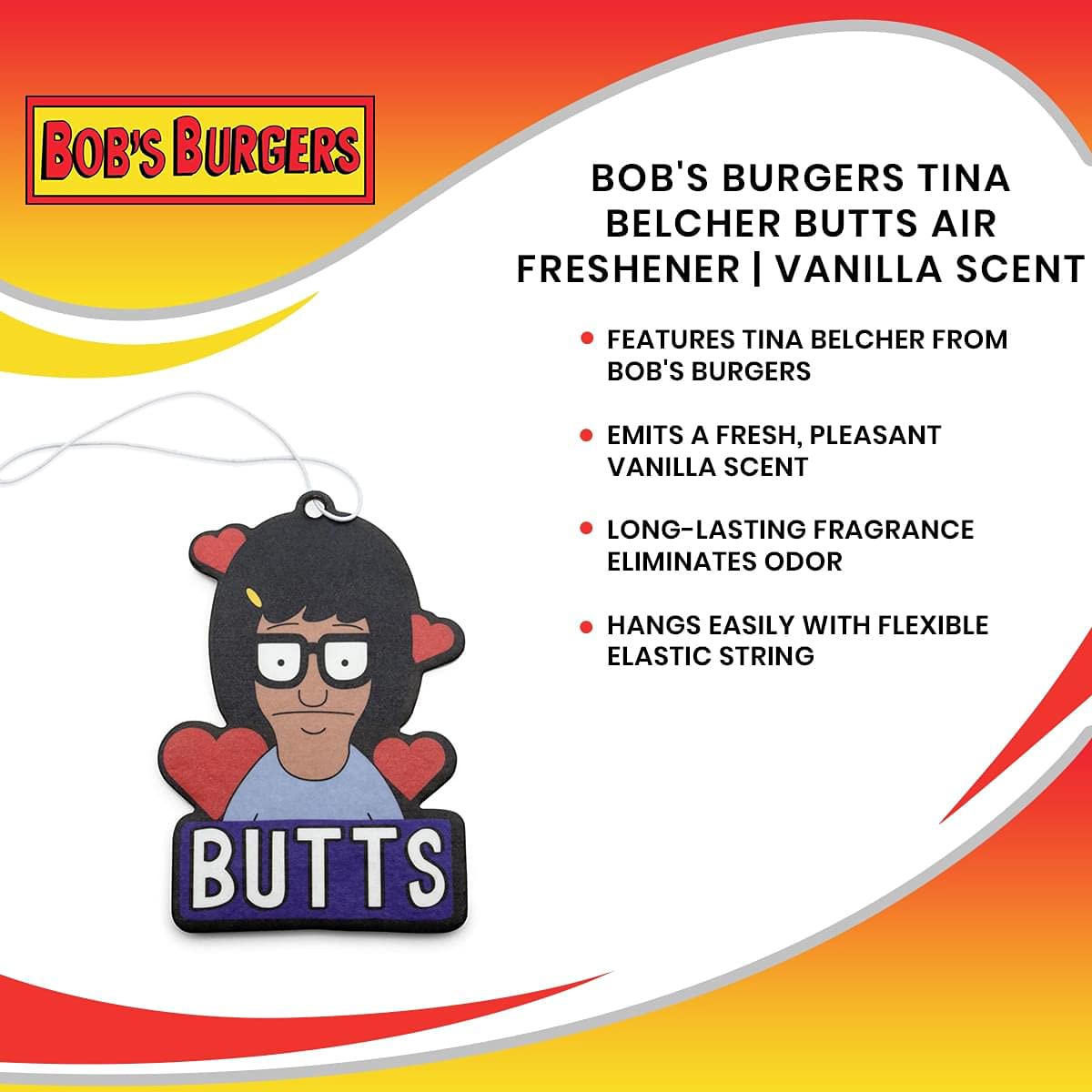 Bob'S Burgers Tina Belcher Butts Air Freshener, Vanilla Scent | Odor Eliminator For House, Car, Office | Clean Room Fresheners, Long-Lasting Fragrances | Novelty Gifts And Collectibles