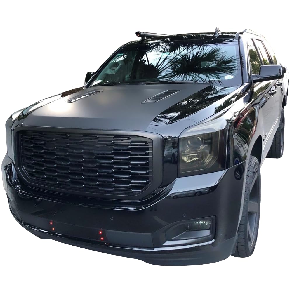 Grille Compatible With 2015-2020 Gmc Yukon Xl, Denali Style Front Grille Grill Guard Replacement Abs Black By Ikon Motorsports