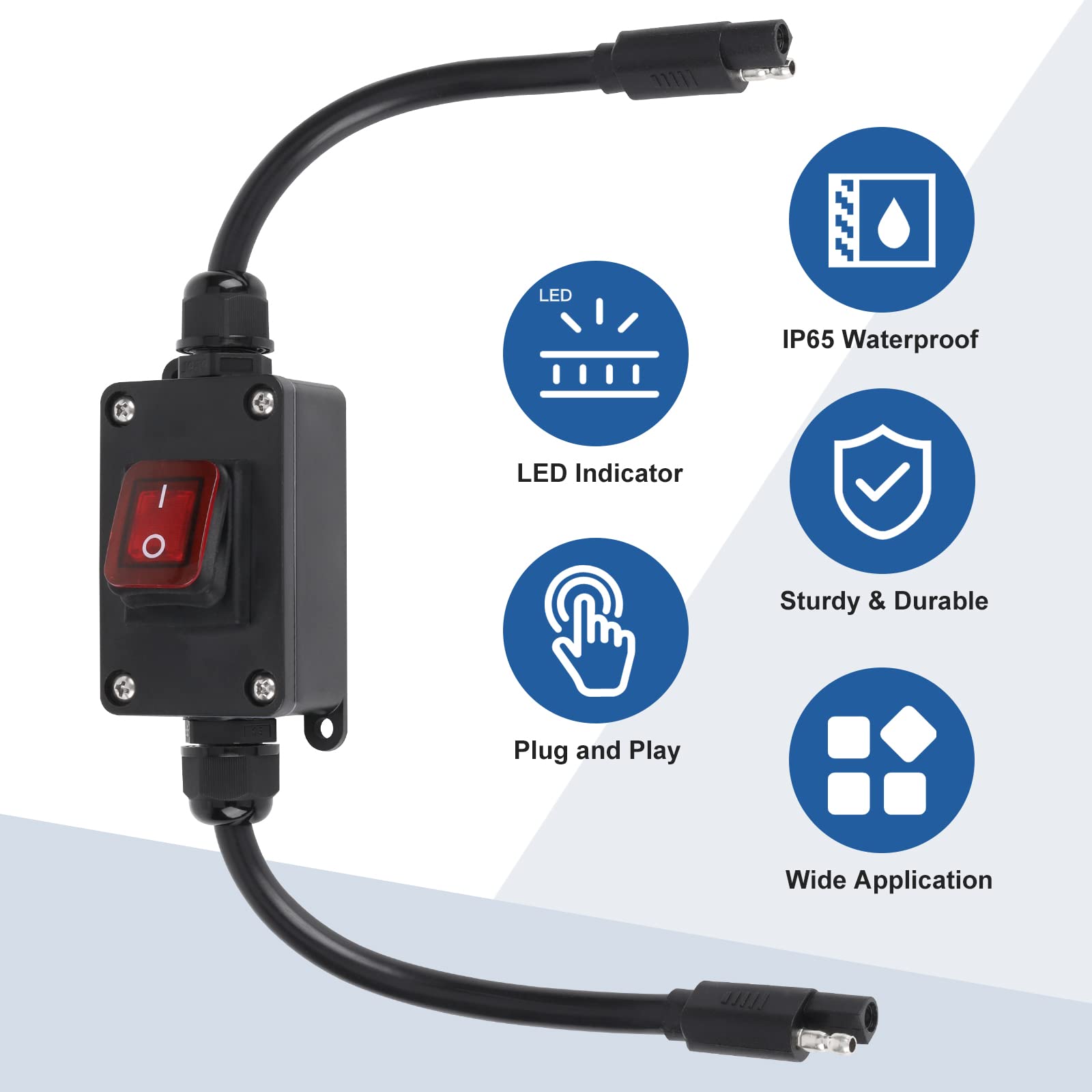 Inline 12V Power Switch, Briidea Ip65 Waterproof Sae Connector With Led Back-Lighted Indicator, 14 Awg Cable, Ideal For Solar Pa