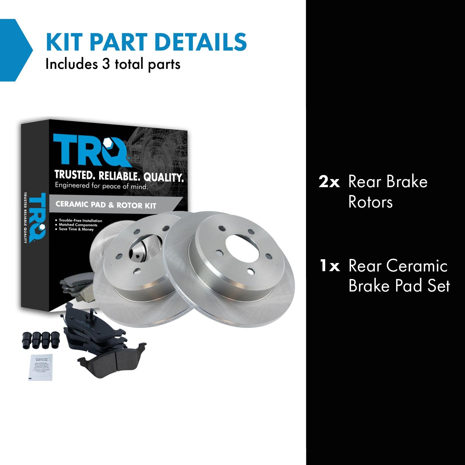Trq Rear Brake Pad & Rotor Kit Brake Pads Brake Rotor Ceramic Compatible With 2001-2007 Chrysler Town & Country Dodge Caravan Gr
